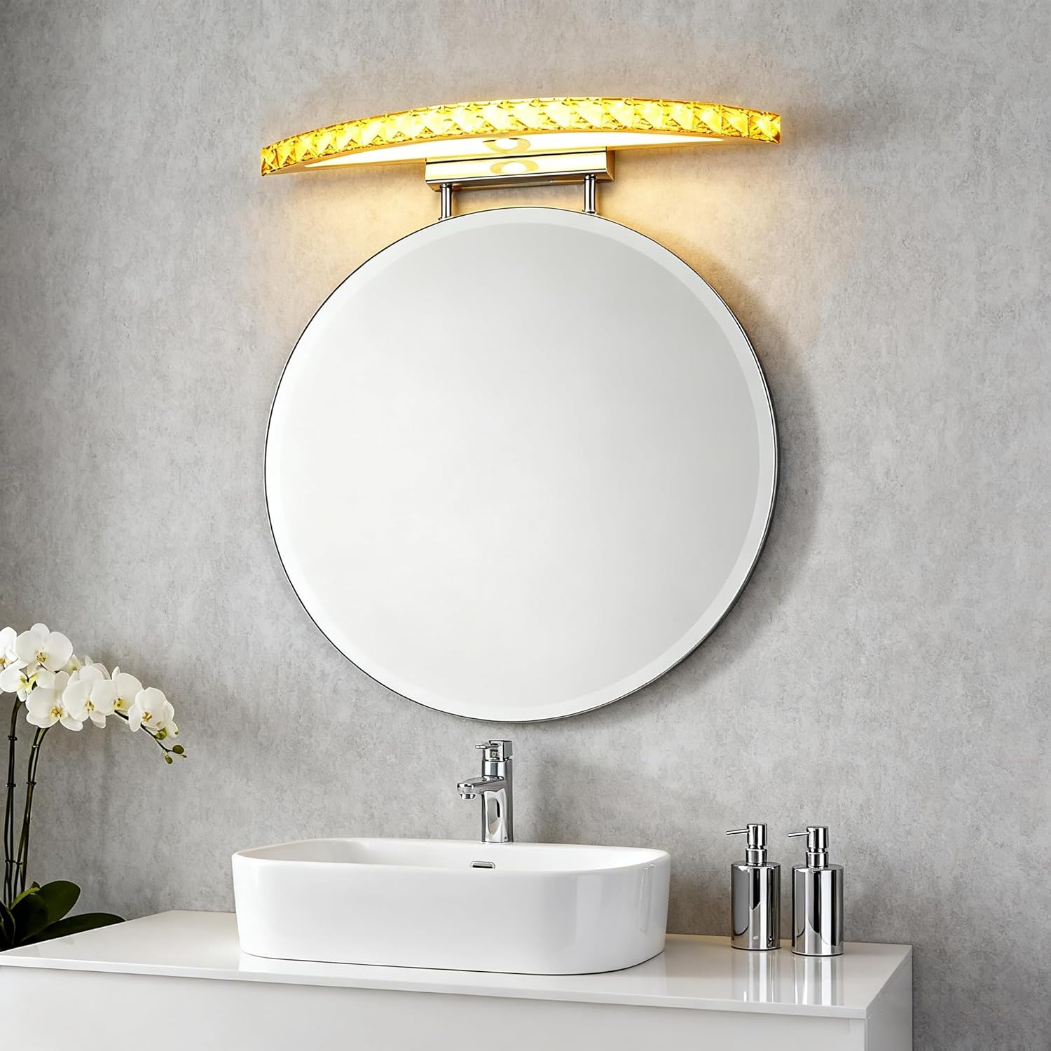 LED Vanity Lights for Bathroom - 17.3 inch Crystal Modern Vanity Lights - Chrome Bathroom Light Fixtures Over Mirror Cool White Light