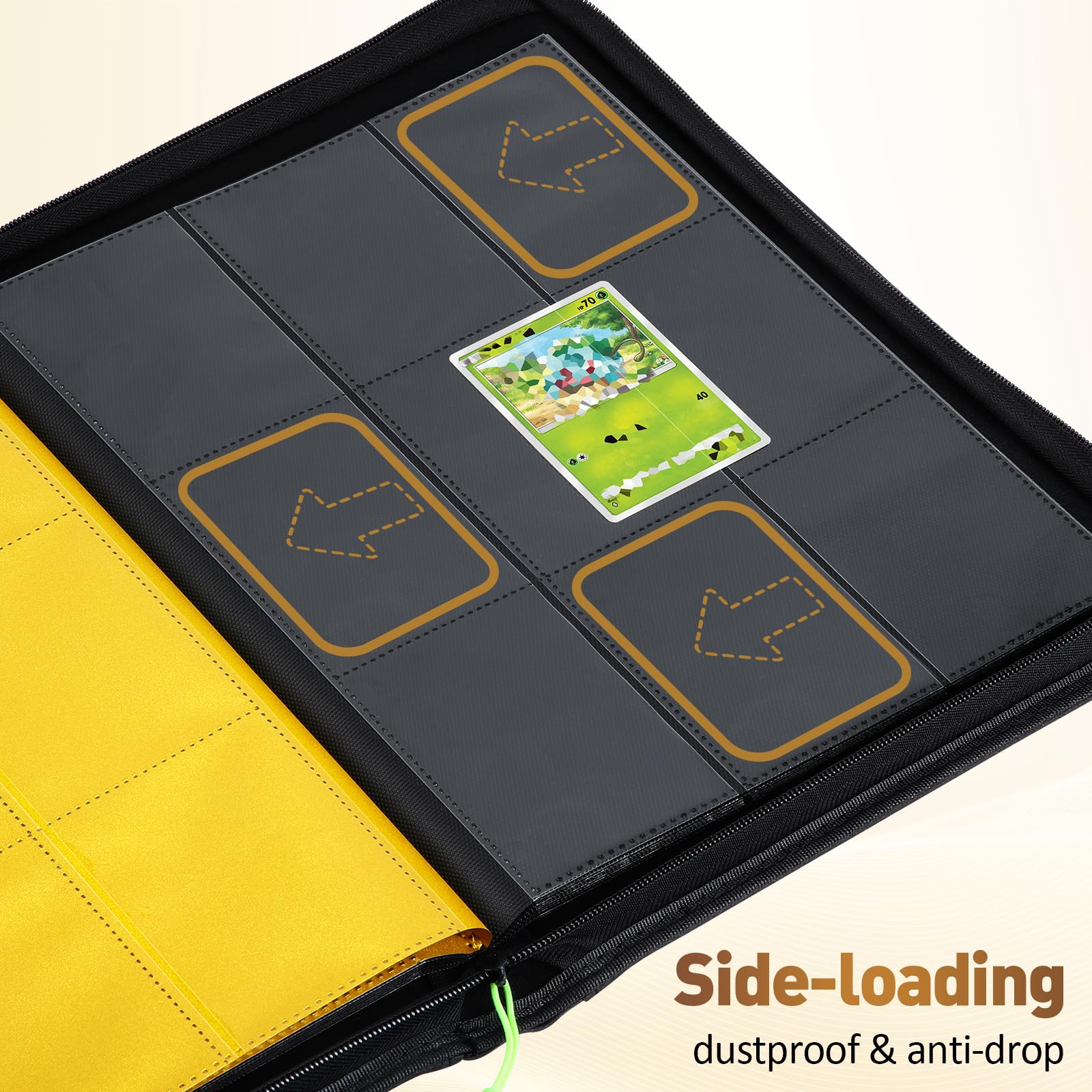 Euqvunn Raccoglitore Carte con Cerniera, 24 Fogli 432 Tasche Album Carte Collezionabili con 2 Pagine in Evidenza, Side-loading Card Binder per TCG, MTG, Yu-Gi-Oh, Sports Cards (nero)