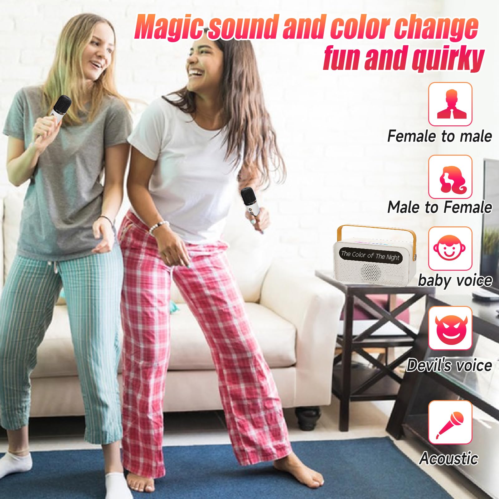 Máquina de karaoke para niños y adultos, altavoz Bluetooth portátil con 2 micrófonos inalámbricos, con pantalla de letras, para TV, fiesta en casa, regalo para niños, fiesta familiar de
