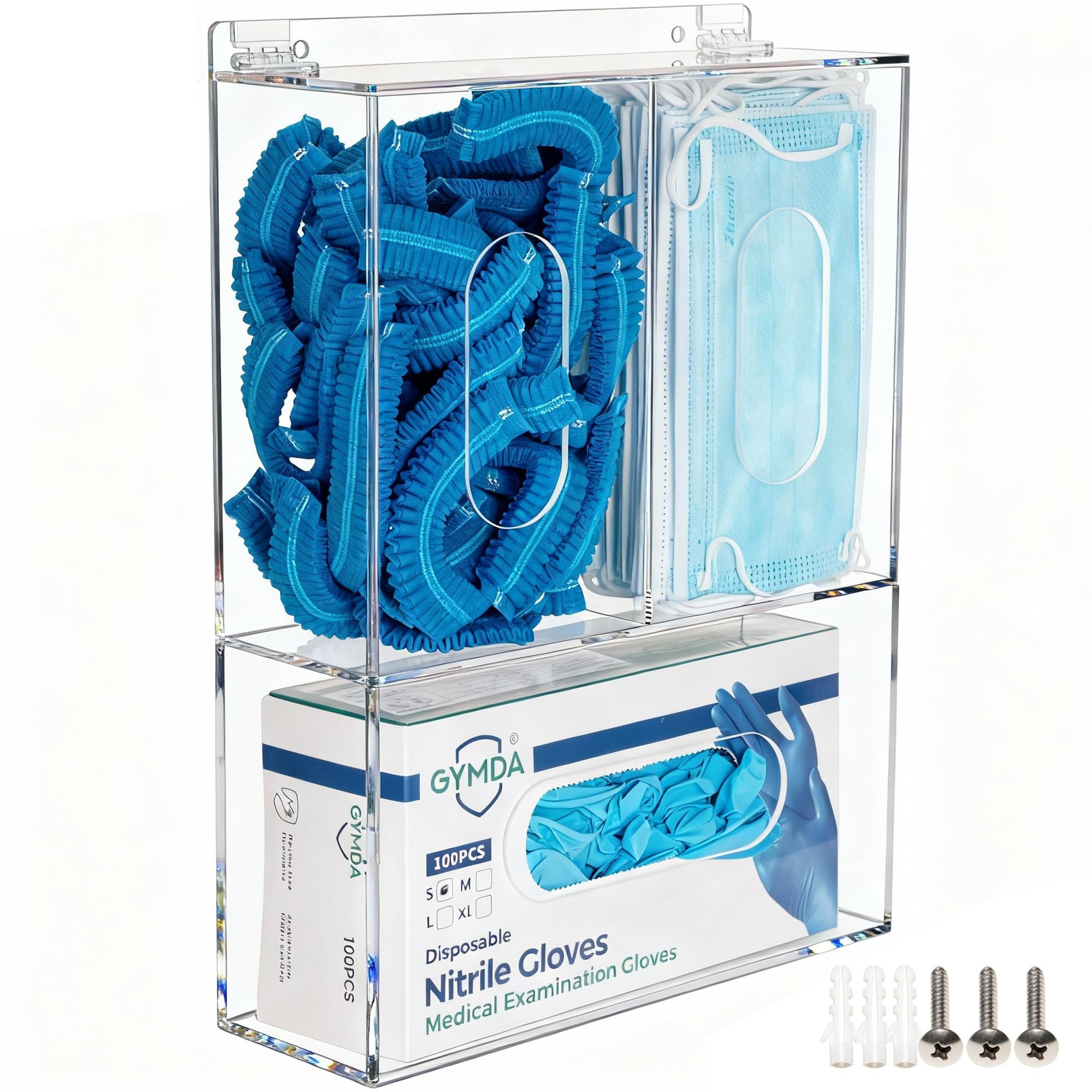 SEANADO Acrylic Disposable Glove Box Face Mask Dispenser Holder Triple Glove Rack Hairnet Tissue Napkin Dispenser with Lid for Wall Mount Organizer for Food Service, Lab, Medical Office, Clear