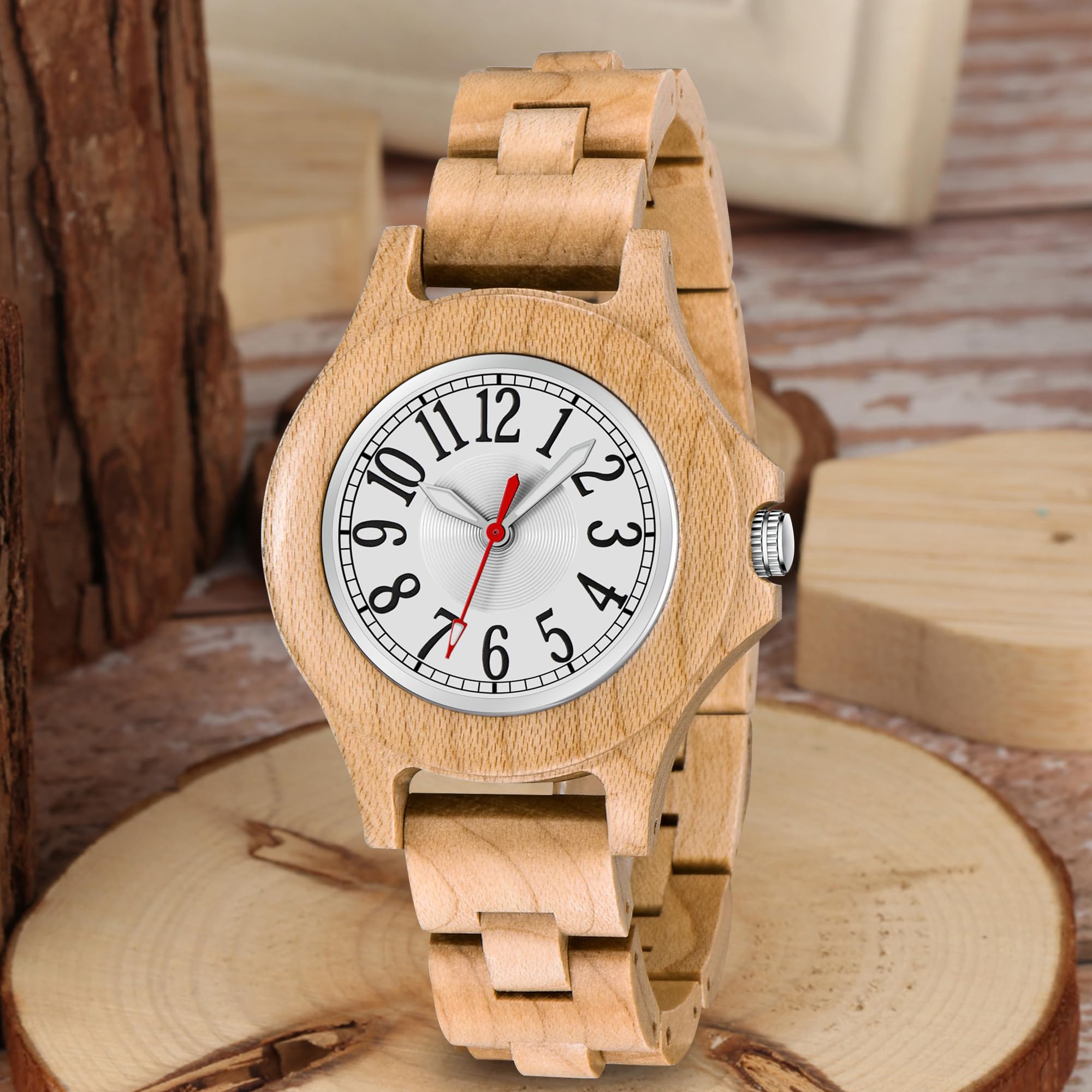 Tiong Reloj de Madera para Mujer, Correa de Reloj de Madera de Cuarzo analógico, Correa Ajustable, Ligera y cómoda