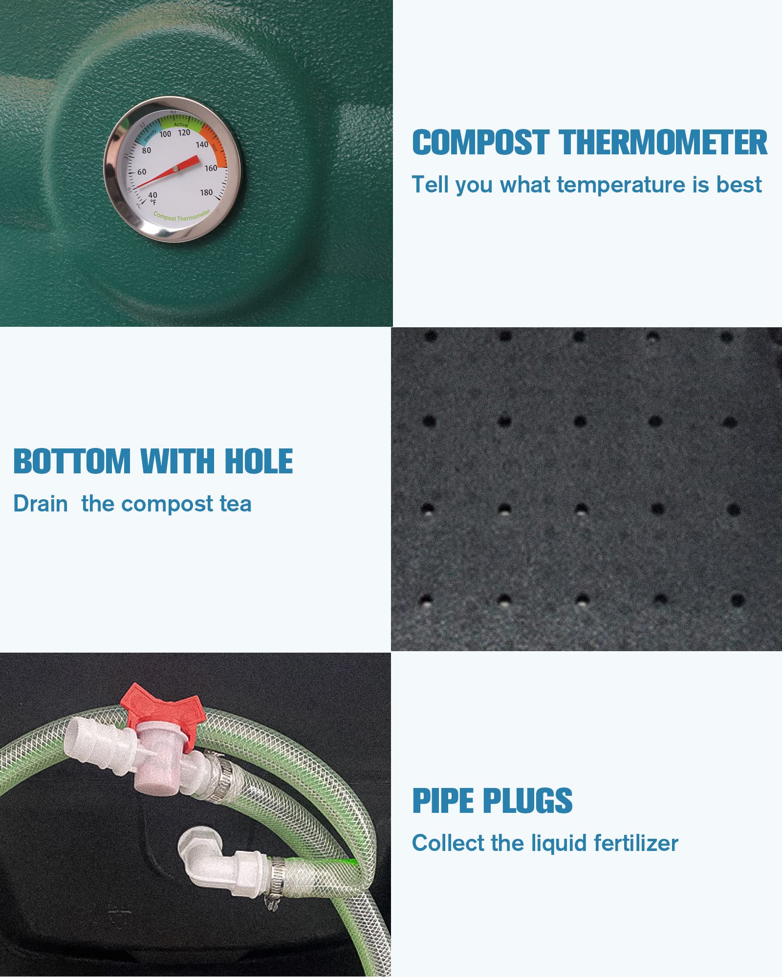 Contenedor de compostaje aislado con sistema de ventilación, compostaje rápido durante todo el año, un depósito en la parte inferior para recoger el lixiviado (verde) 5