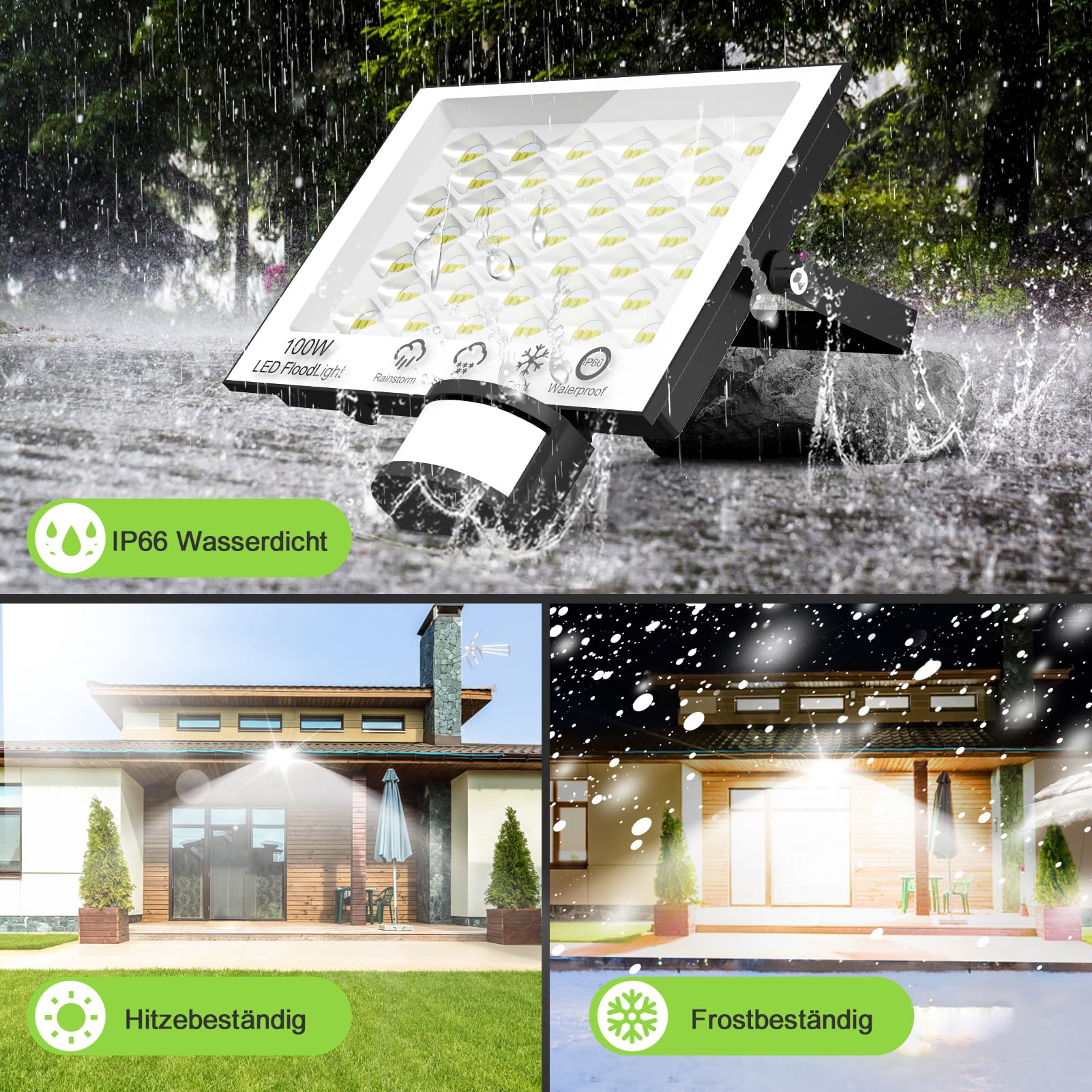 Strahler mit Bewegungsmelder Außen - 200W 20000LM 6500K LED Fluter mit Fernbedienung, Timing, Einstellbare Helligkeit, IP66 Wasserdicht Scheinwerfer für Garage Hof, 2 Stück