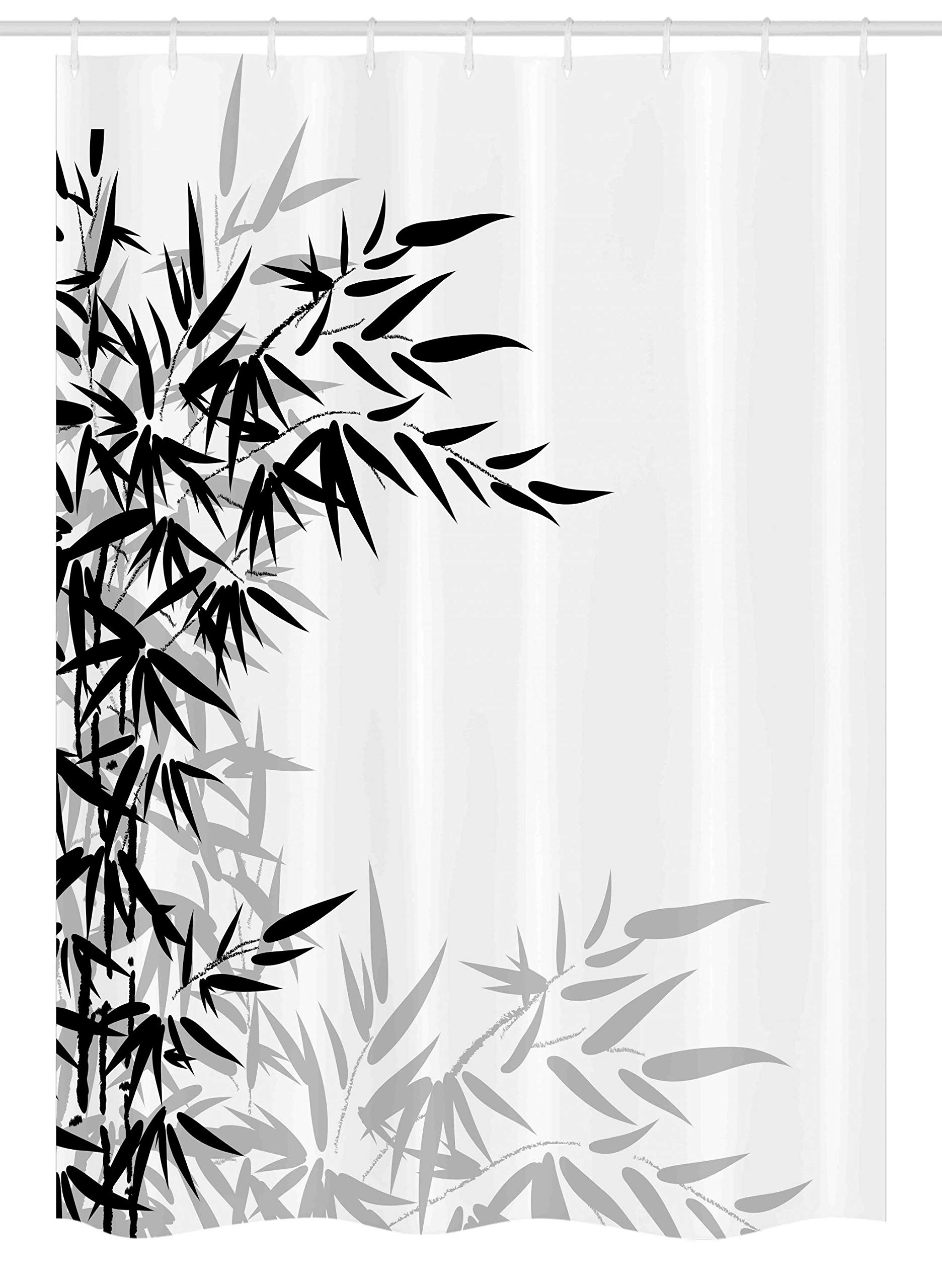 Ambesonne Bamboo Print Stall Shower Curtain, Bamboo Leaves on Clear Simple Background Organic Life Illustration, Fabric Bathroom Decor Set with Hooks, 54" W x 78" L, Black and White