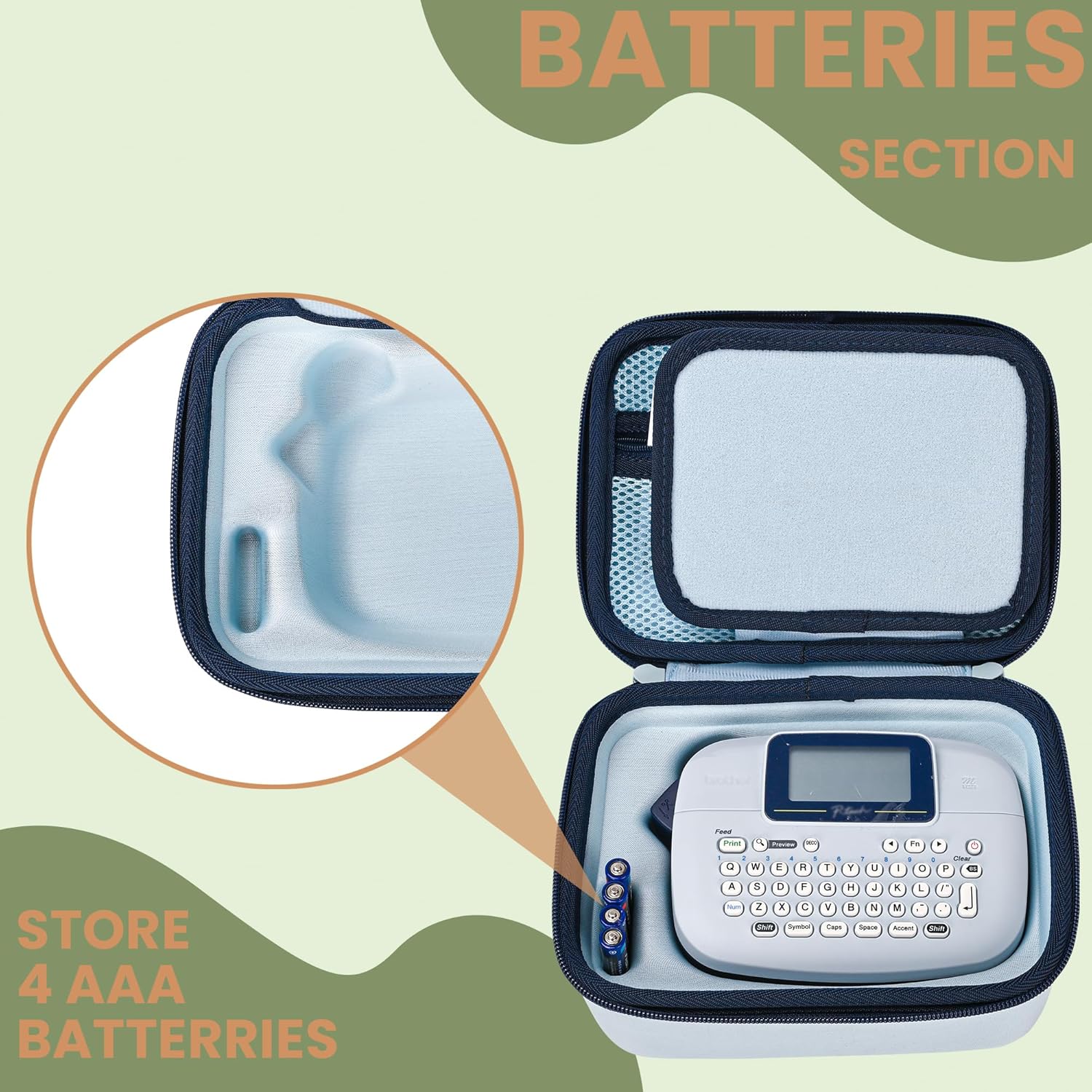 Hard Storage Travel Case Compatible with Brother PT-M95 P-Touch Monochrome Label Maker, Storage Holder Carrying Organizer Bag for Label Tapes, Batteries, CASE ONLY, Blue - Image 4