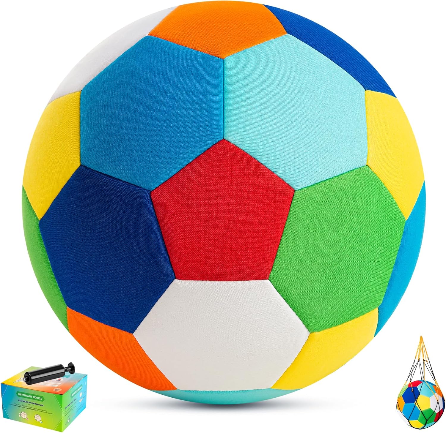 INPODAK Balón de fútbol para interiores tamaño 4 para niños, pelota de fútbol suave y silenciosa para el interior de la casa, con bomba y caja de