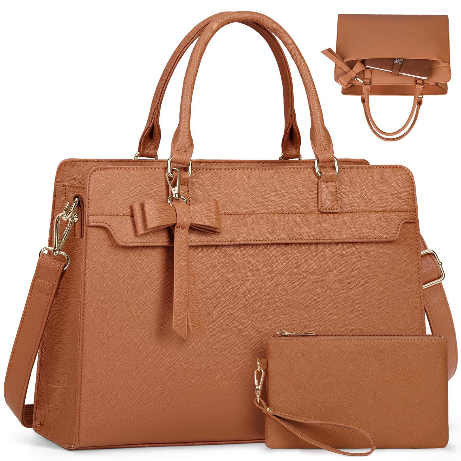 RAINSMORE Borsa Lavoro Donna Grande Borsa Porta PC 15.6 Pollici Borsa Università Impermeabile Borsa a Tracolla Borse Tote Pelle PU per Business Scuola Shopper Marrone