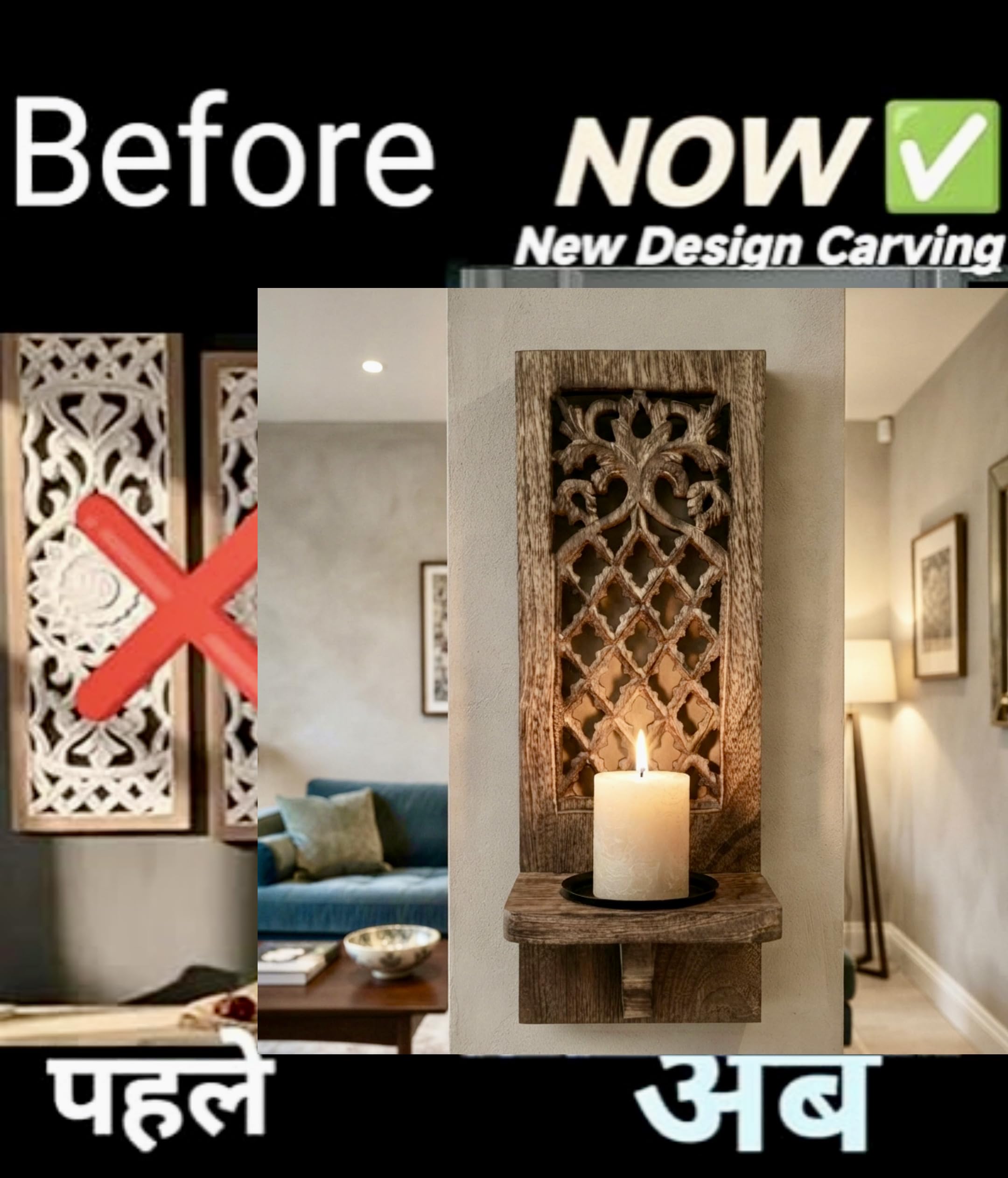 Handcrafted Wooden Wall Candle Holder - Moroccan Style -2