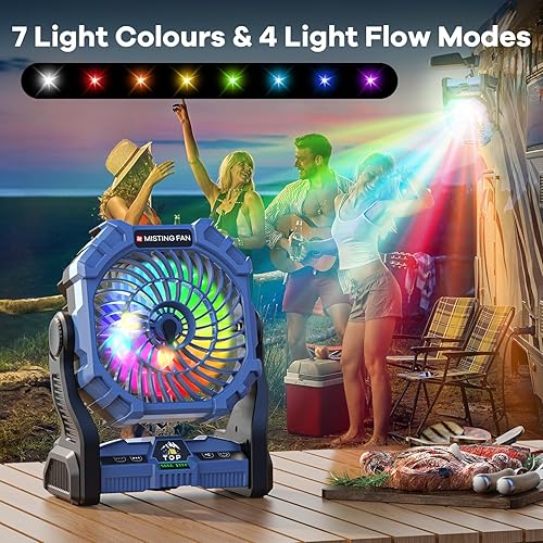Miniatura 5 de Ventilador de niebla portátil con linterna RGB, ventilador recargable de niebla de campamento de 15000 mAh con batería de emergencia, suministros de