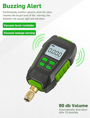 Miniatura 2 de Wisscool Medidor digital de vacío micrón 14 "SAE, medidor digital de presión HVAC, aviso de alarma, compensación de temperatura, pantalla LCD, 6