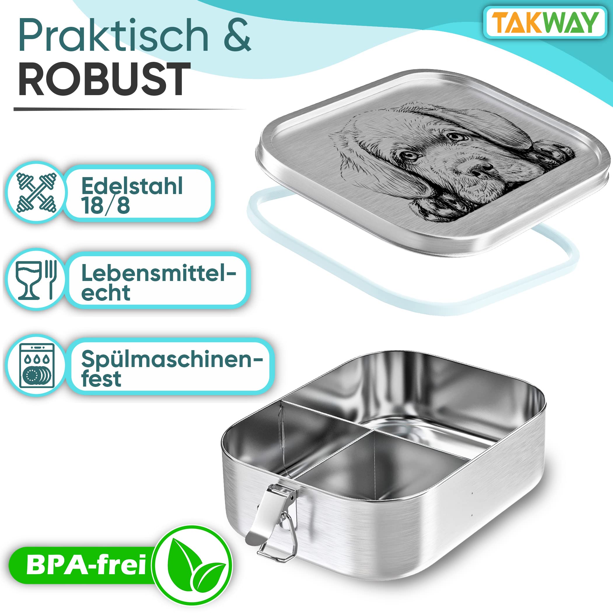 TAKWAY Contenitore Per Il Pranzo Per Bambini Con Scomparti, 800 Ml, A
