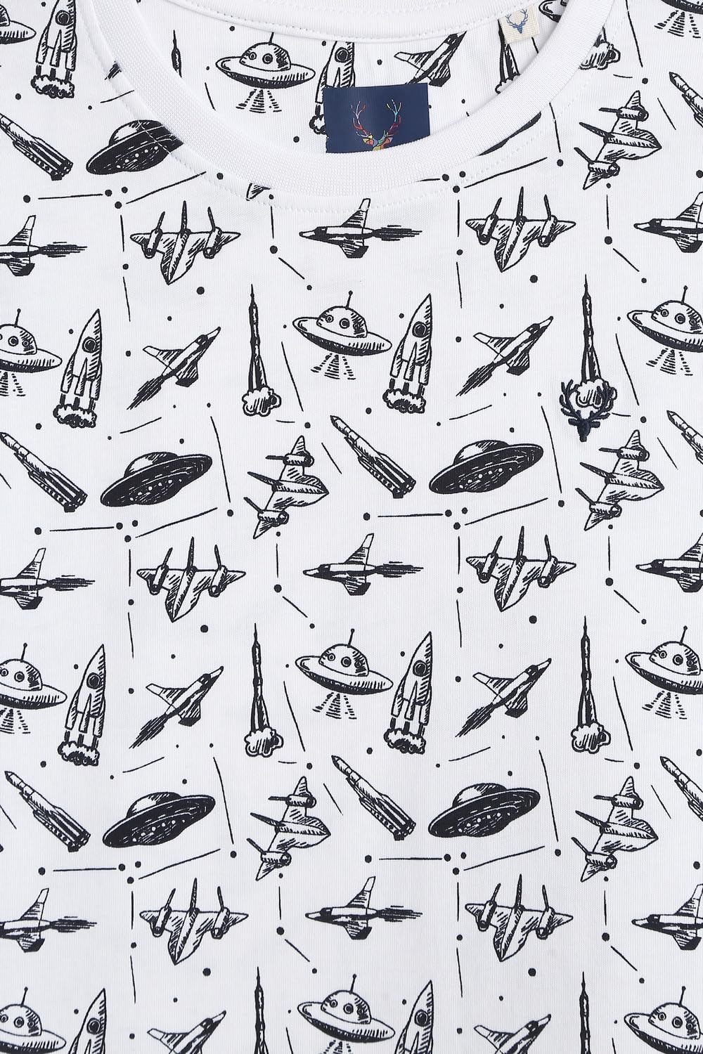 Allen Solly Jungen-Allover-Print, Rundhalsausschnitt mit Hirsch-Logo