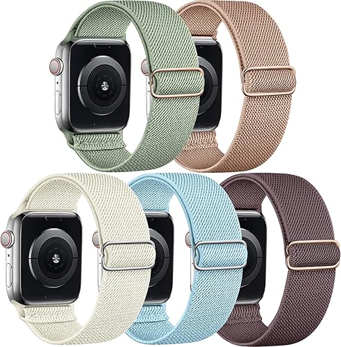 Miniatura 9 de 5 Pack de bandas elásticas de nylon compatibles con Apple Watch de 40 mm, 41 mm, 42 mm, 44 mm, 45 mm, 46 mm, 49 mm, 38 mm para mujeres y hombres