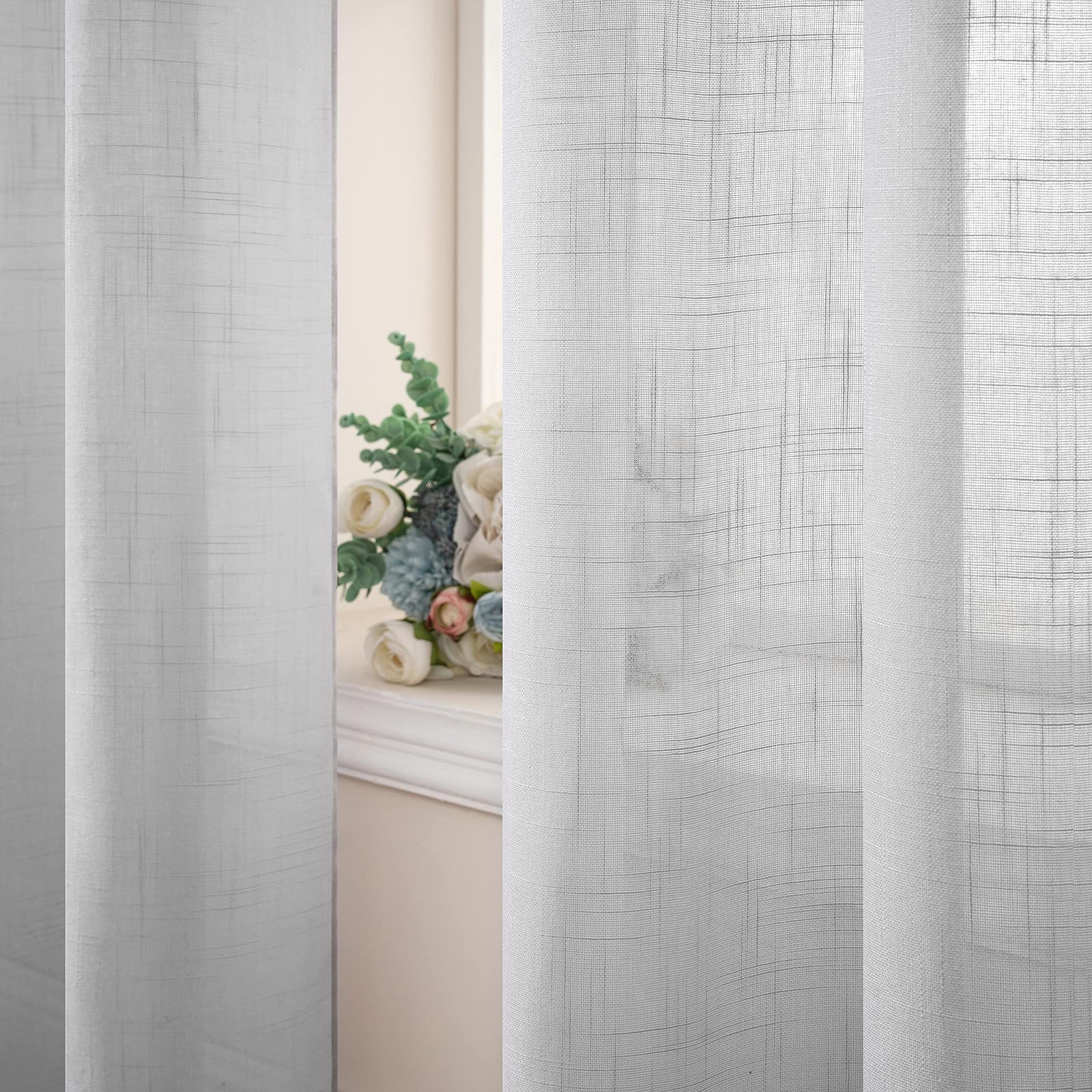 MIULEE Tende Lino Trasparenti Grigio Chiaro con Occhielli, 2 Pannelli 140L x 260A cm - Tende Soggiorno & Camera da Letto Filtranti Luce per Interni