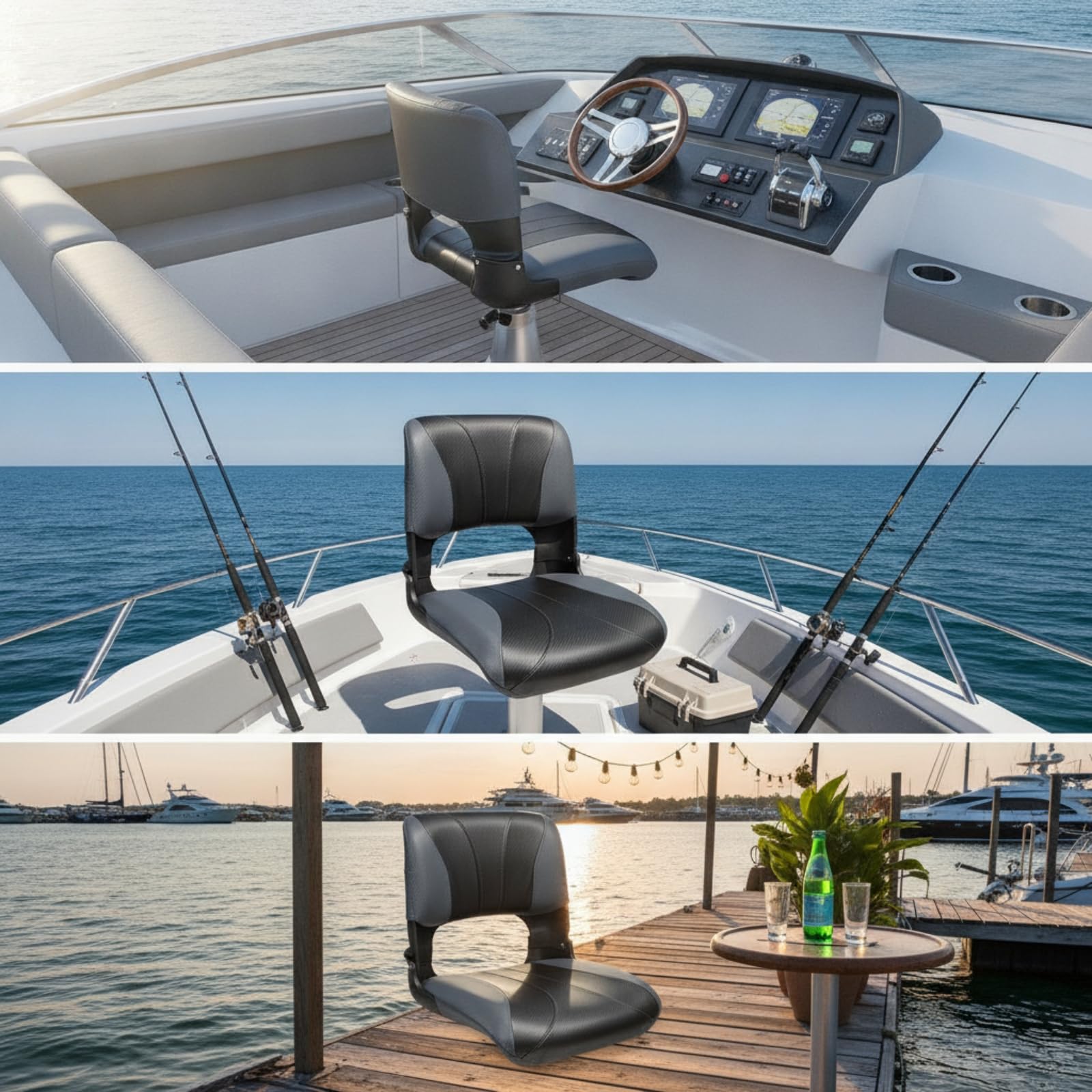 Sedile con Schienale Imbottito Confortevole Sedia da Barca Impermeabile per Pescatori, Yacht, Grigio, Bianco, style to 3