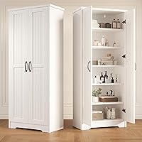 Decofy 70" Tall Storage Cabinet, Soft White Pantry with 6 Adjustable Shelves & Doors - Large Kitchen Bathroom Utility Organizer