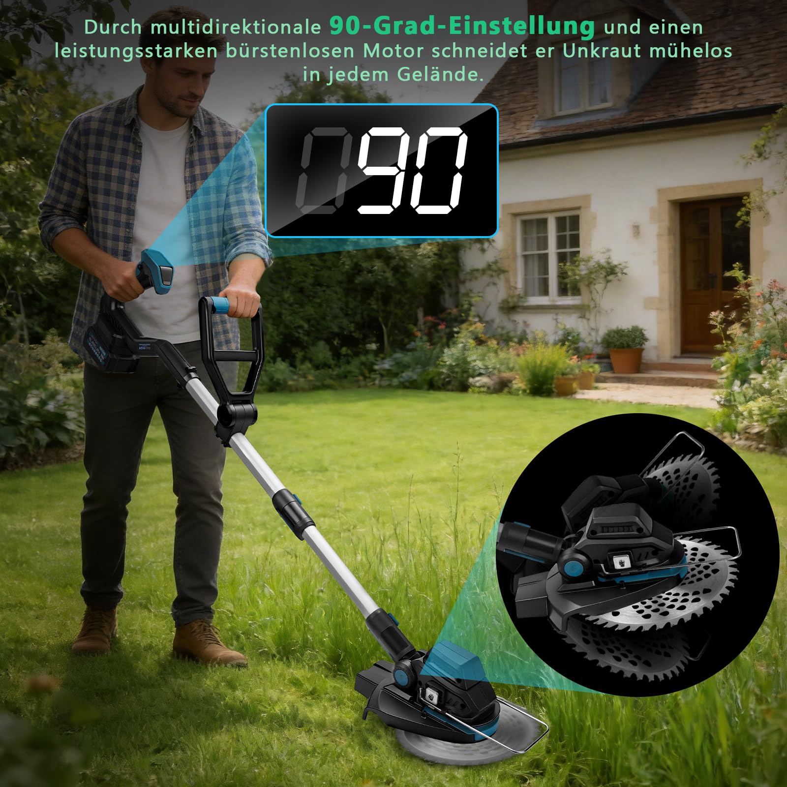 Akumulatorowa podkaszarka do trawy 1200 W, kompatybilna z akumulatorami Makita 18 V, akumulatorowa podkaszarka 7 w 1, ze szczotką do chwastów, 16800 obr./min, bezszczotkowa elektryczna podkaszarka