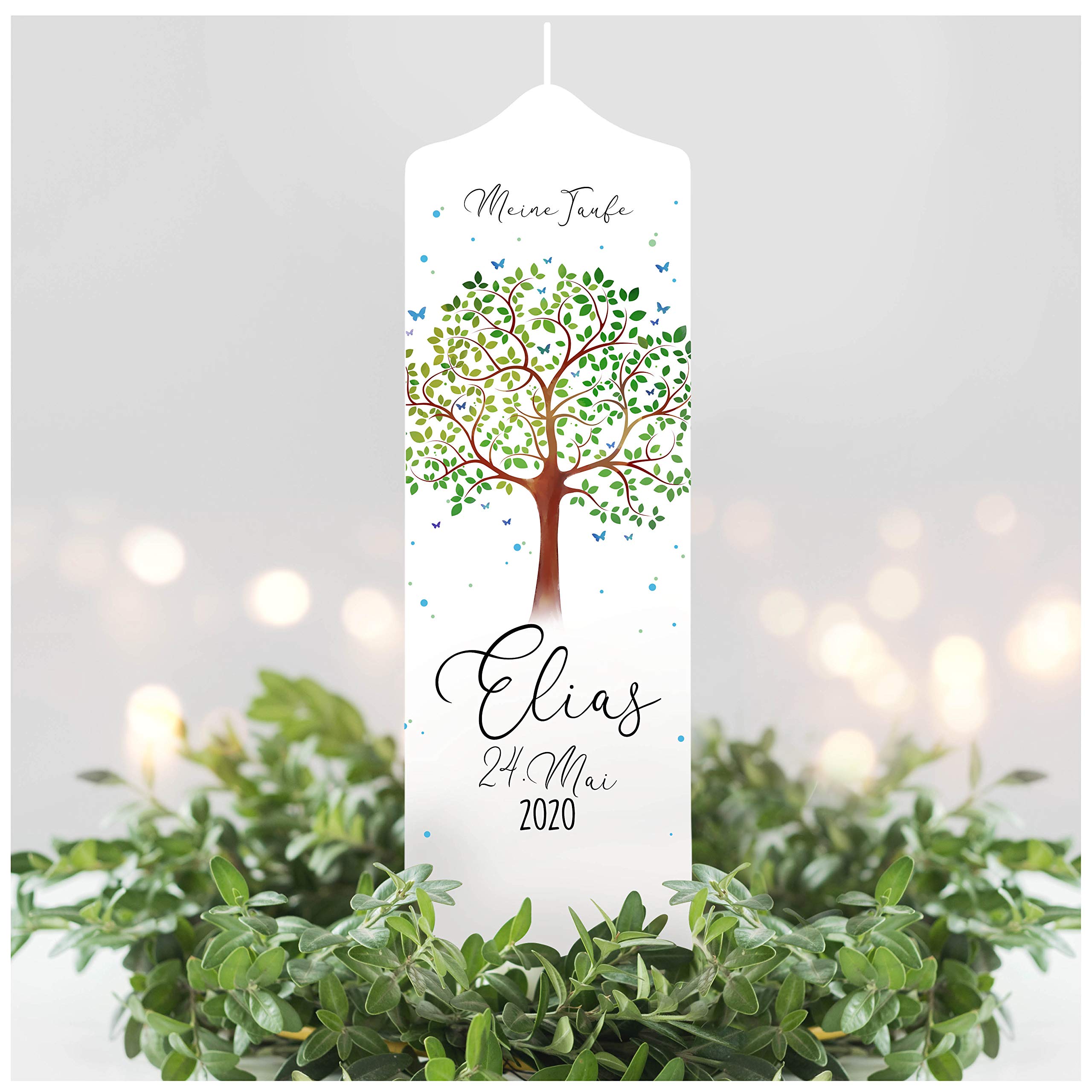 Graz Design - Adesivo da parete, per battesimo, motivo albero della vita, 25 x 7 cm, con nome e data Battesimo