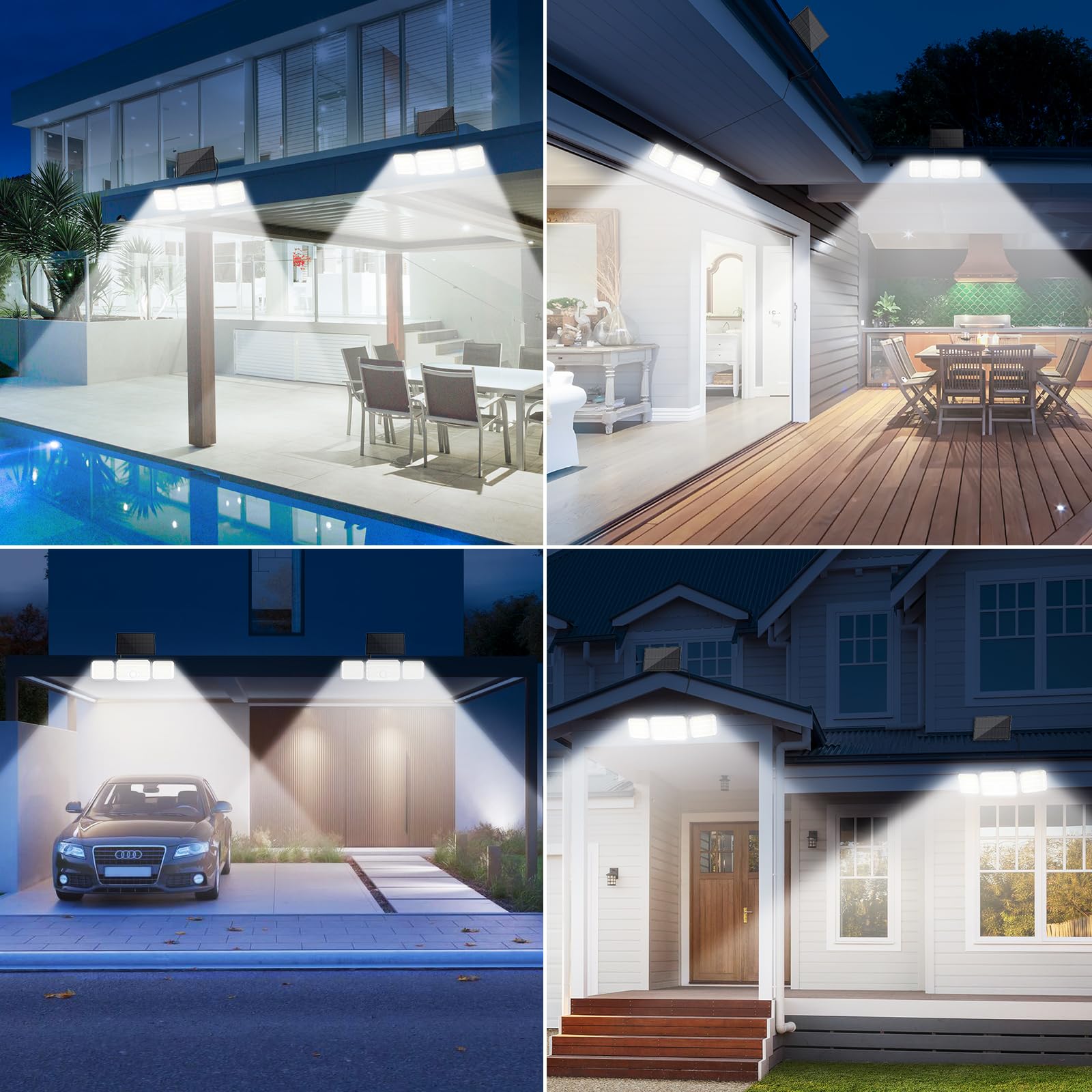 Luz Solar Exterior con Sensor de Movimiento, Focos LED Solares con Control Remoto 4 Modos 2000mAh IP67 Impermeable, Lampara Solar Exterior para Jardín, 2 Piezas