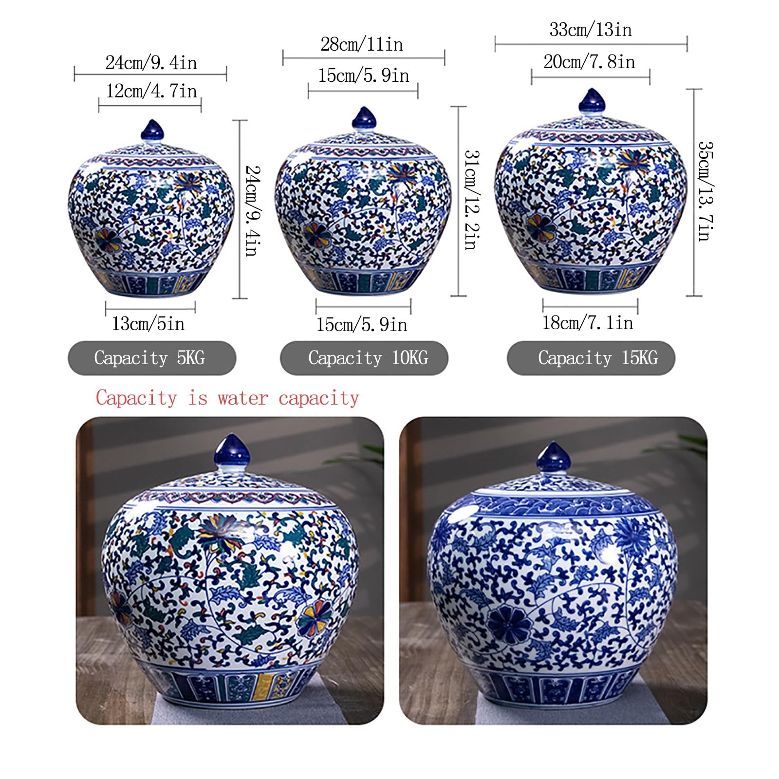 Distributori Di Cibo Classici In Ceramica Di Grande Capacità, Secchio Per Riso, Contenitore Per Cereali Retrò Per L'organizzazione Della Cucina, Distributore Di Cereali In Porcellana(B,Capacity 10KG)