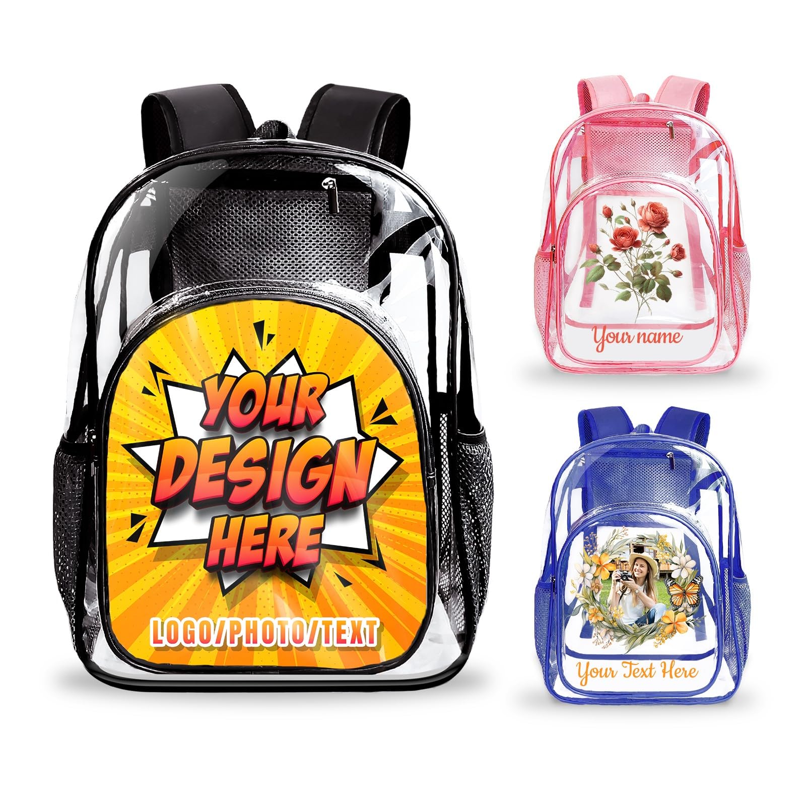 KAXVZER Clear Backpack for Kids - Personalized Transparent Backpacks with Photo and Name - Custom Clear Book Bag for School Stadium