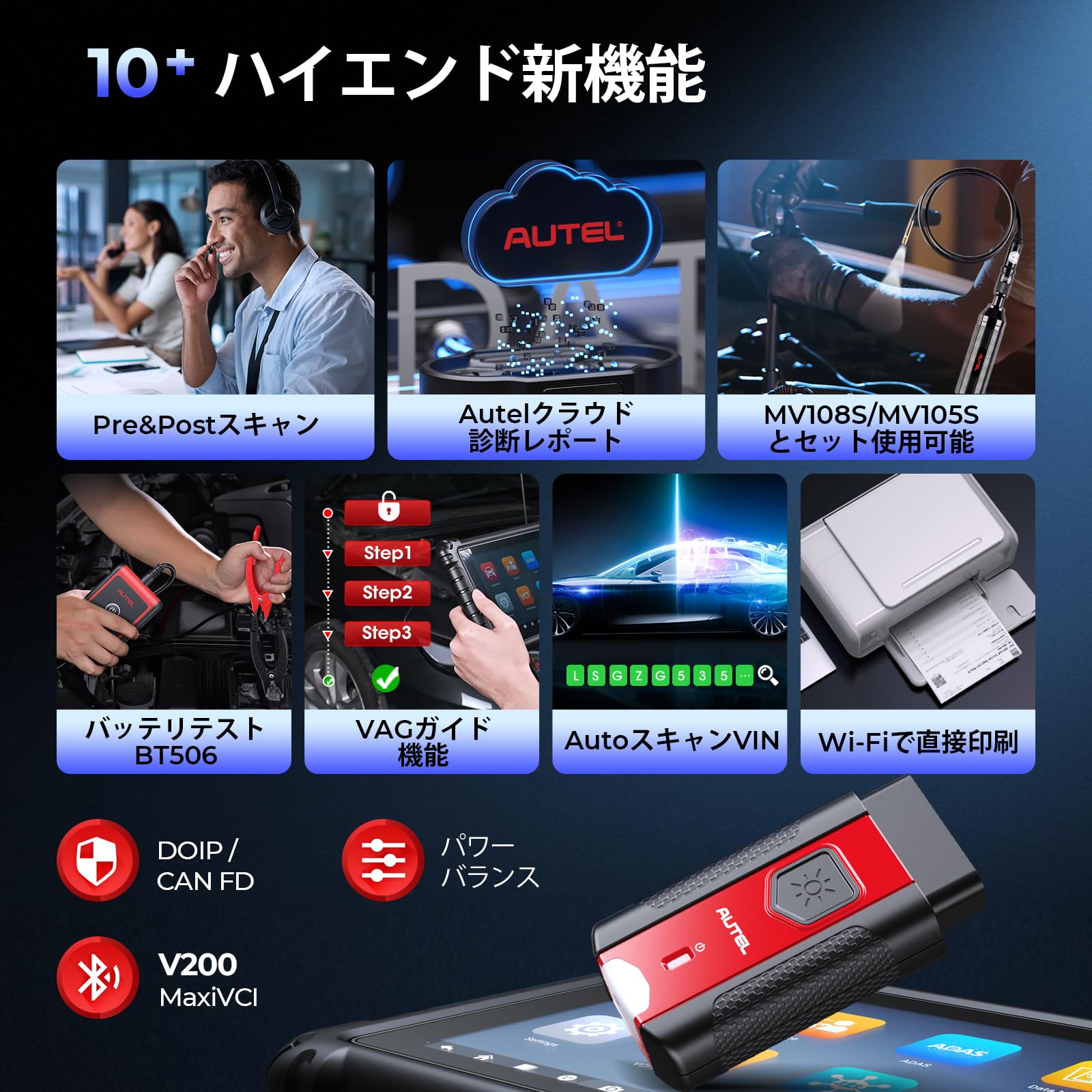 Amazon.co.jp: Autel 診断機 MK906 PRO、MAXI VCI V200付きスキャン ツール MS906PRO MS906BT  MS906 MK908 の最新バージョン、ECU コーディング、3000 以上のアクティブ テスト、CAN FD & DoIP、36 ...