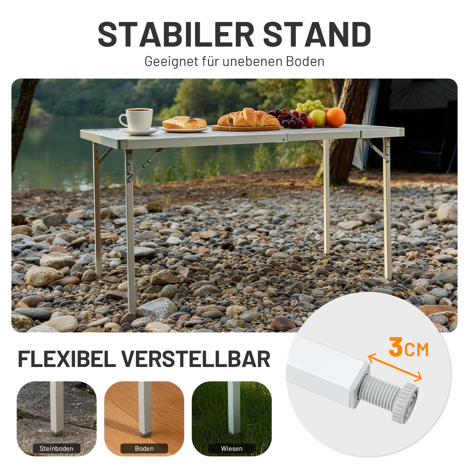 TIMBER RIDGE Campingtisch Klappbar Gartentisch Ausziehbar für 4-6 Personen | 94/130x70 cm Aluminium Klapptisch Höhenverstellbar Camping Falttisch mit Tragetasche für Picknick Camping Garten Outdoor