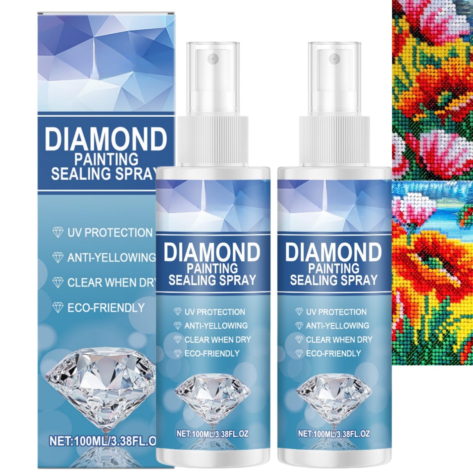 2pcs Diamond Art Sealer Spray,Fast-Drying Clear Acr/ylic Sealer & Fixative Spray for Diamond Painting,Crystal Art Sealer,Protects Against Dust and Diamond Loss,Essential Diamond Art Accessories