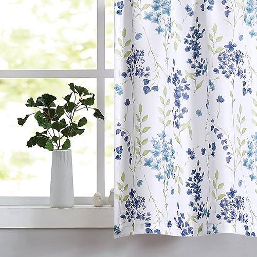 Miniatura 7 de Cortinas de cocina con estampado floral azul de 24 pulgadas de largo, cortinas de café de acuarela para cocina, tratamiento de ventana de baño de