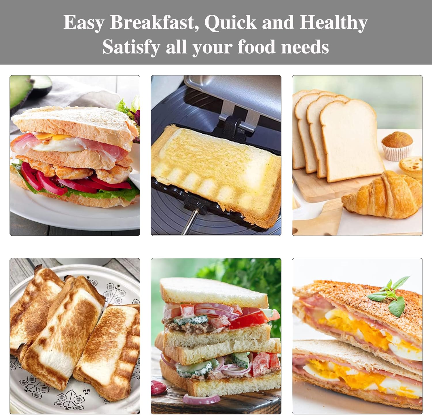 Breakfast Sandwich Maker, 4w1h sandwich maker, hot dog toaster,press bakeware nonstick frying pan pancake pan cooker with removable handle for breakfast pancakes, omelets, frittatas and toast (C-1) - Image 5