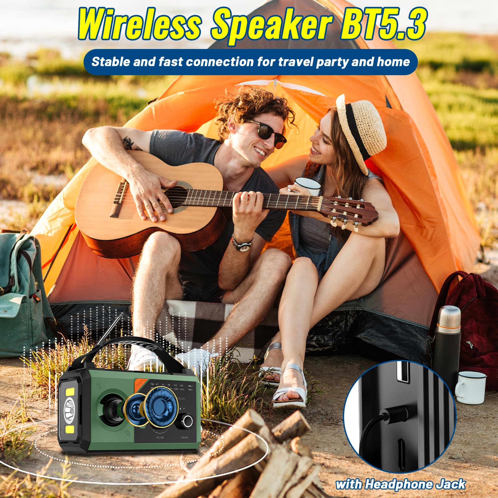 27000mAh Bluetooth Kurbelradio mit Handyladefunktion Solar, AM/FM Solar Radio 3 Lademethoden 8 in 1 Tragbares Notfallradio mit Powerbank,SOS,Taschenlampe,Kompass,Leselampe,Kopfhöreranschluss