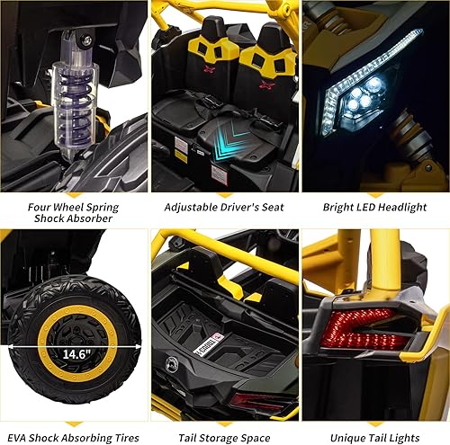 Miniatura 9 de UTV de 2 asientos con control remoto para niños, 2 baterías de 24 V, 4 motores de 200 W con licencia CAN-AM UTV, vehículo eléctrico de 23 pulgadas