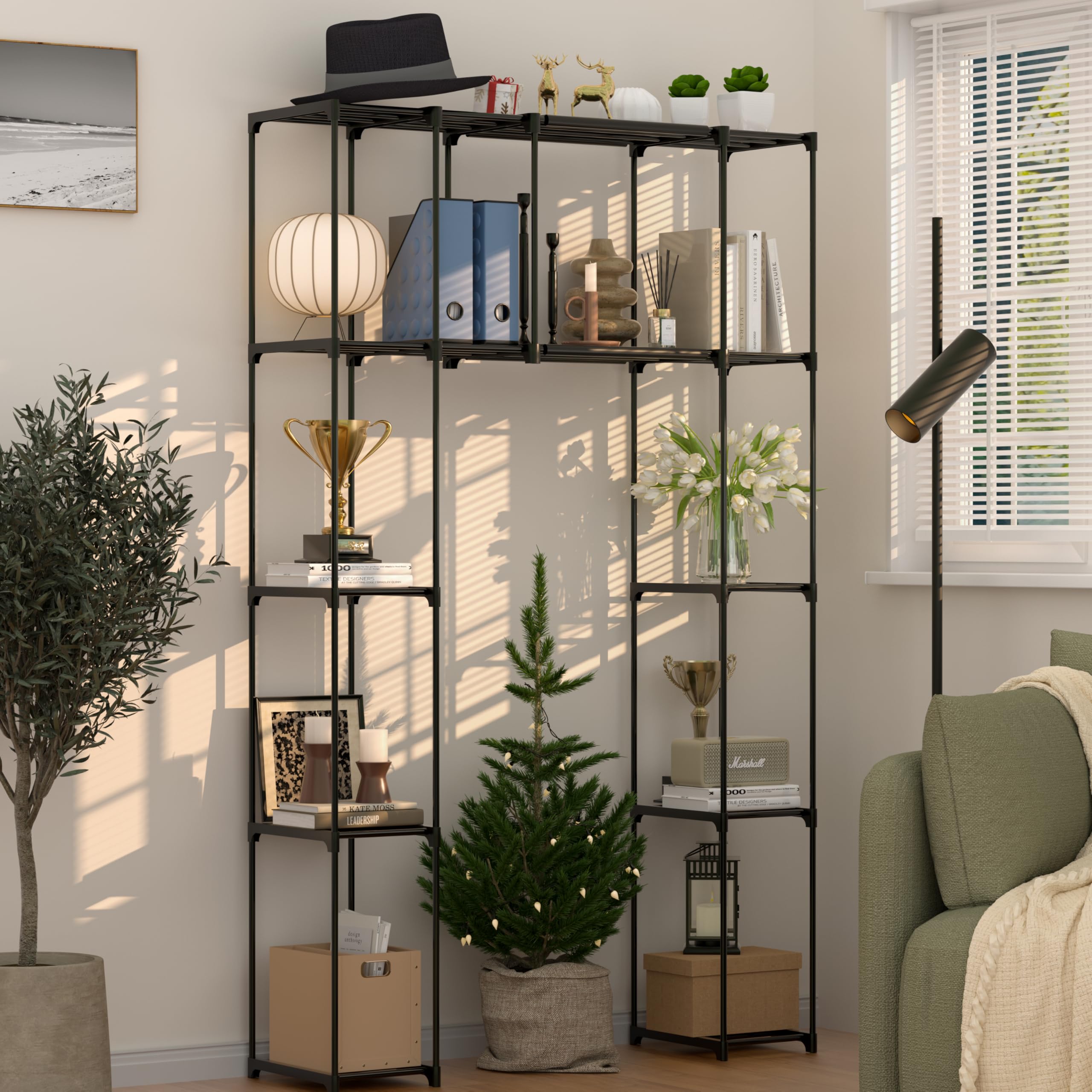 PPN Over-The-Toilet Storage Cabinet Premium Bathroom Organizers Solution for Small Spaces Black Bathroom Shelf Accessories Freestanding Shelves Towel Storage and Decorative Shelving Units Medium