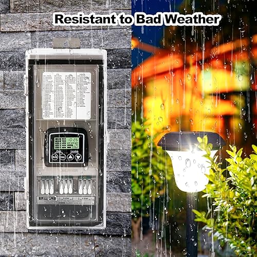 Miniatura 5 de Transformador de paisaje de bajo voltaje de 300 W, transformador de bajo voltaje para exteriores de 4 modos con temporizador y sensor de fotocélula,