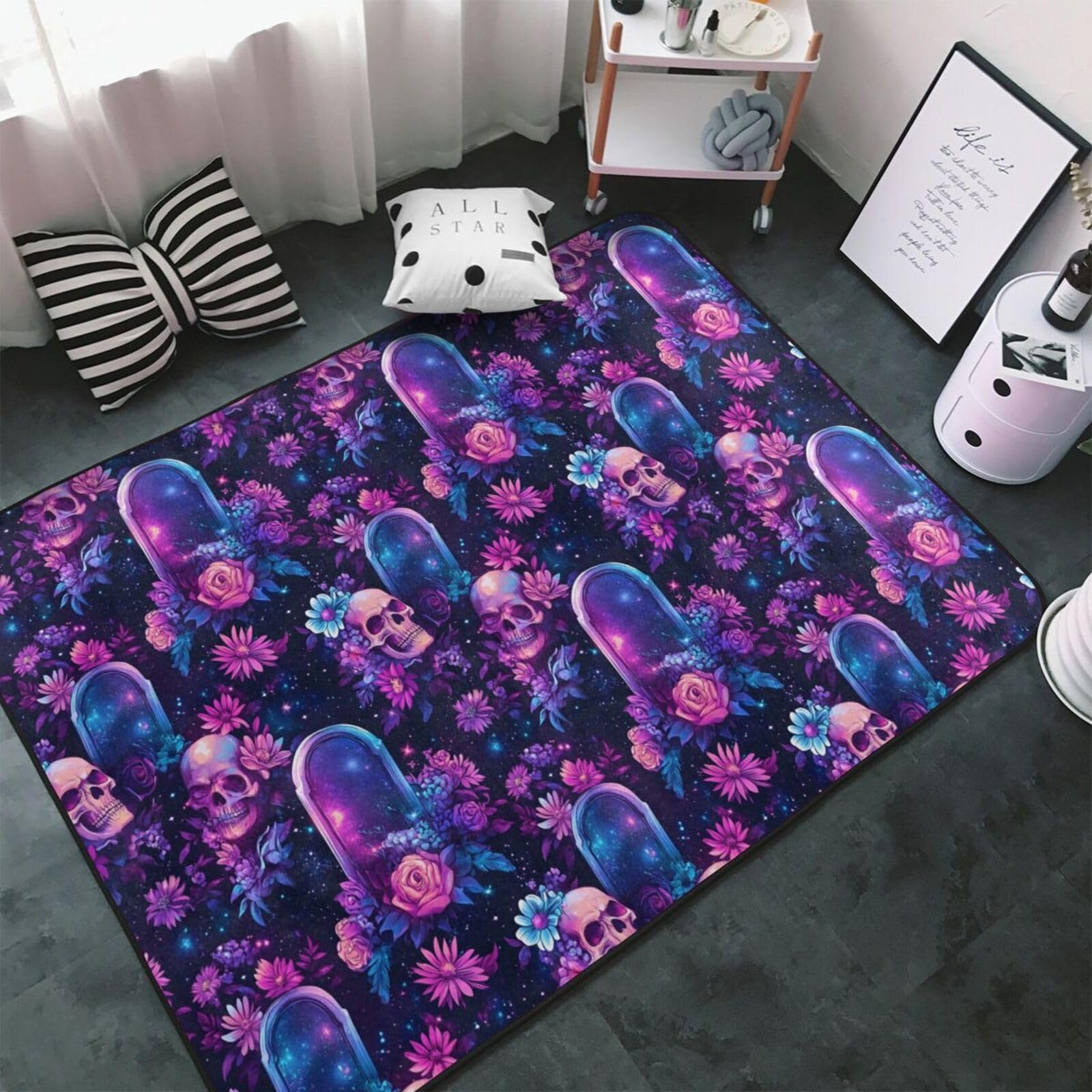 Tapis d'intérieur violet 152x99 cm lavable et antidérapant pour salon
