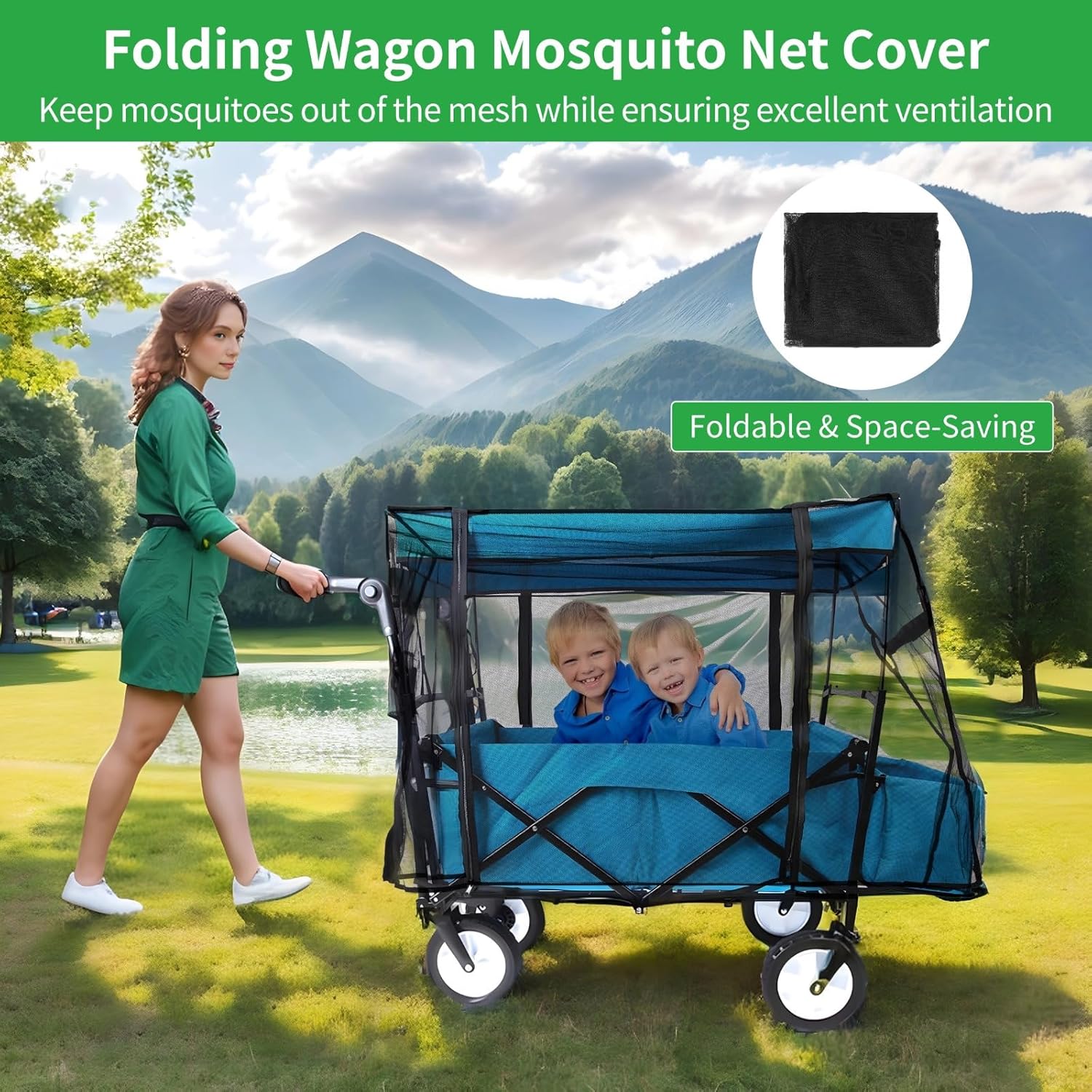 Mosquito Mesh Cover for Wagon, Folding Wagon Bug Protection Net, Wagon Stroller Insect Guard, Outdoor Camping Accessory for Gardens, Parks, and Picnics