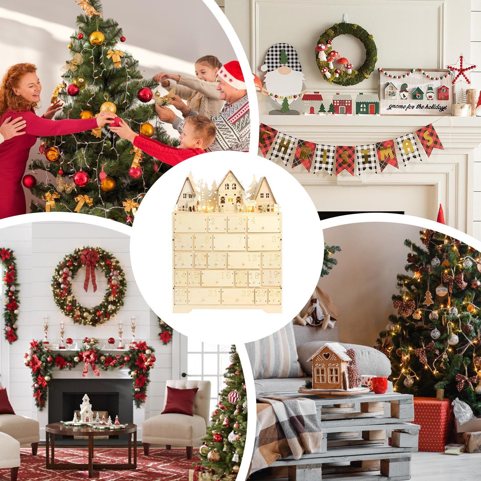 Calendario 'Avvento Per Natale 2025 Decorazione Ricaricabile Per Il Natale | Calendario 'Avvento In Legno Con 24 Cassetti Per Famiglia Donne Uomini Bambini Ragazzi