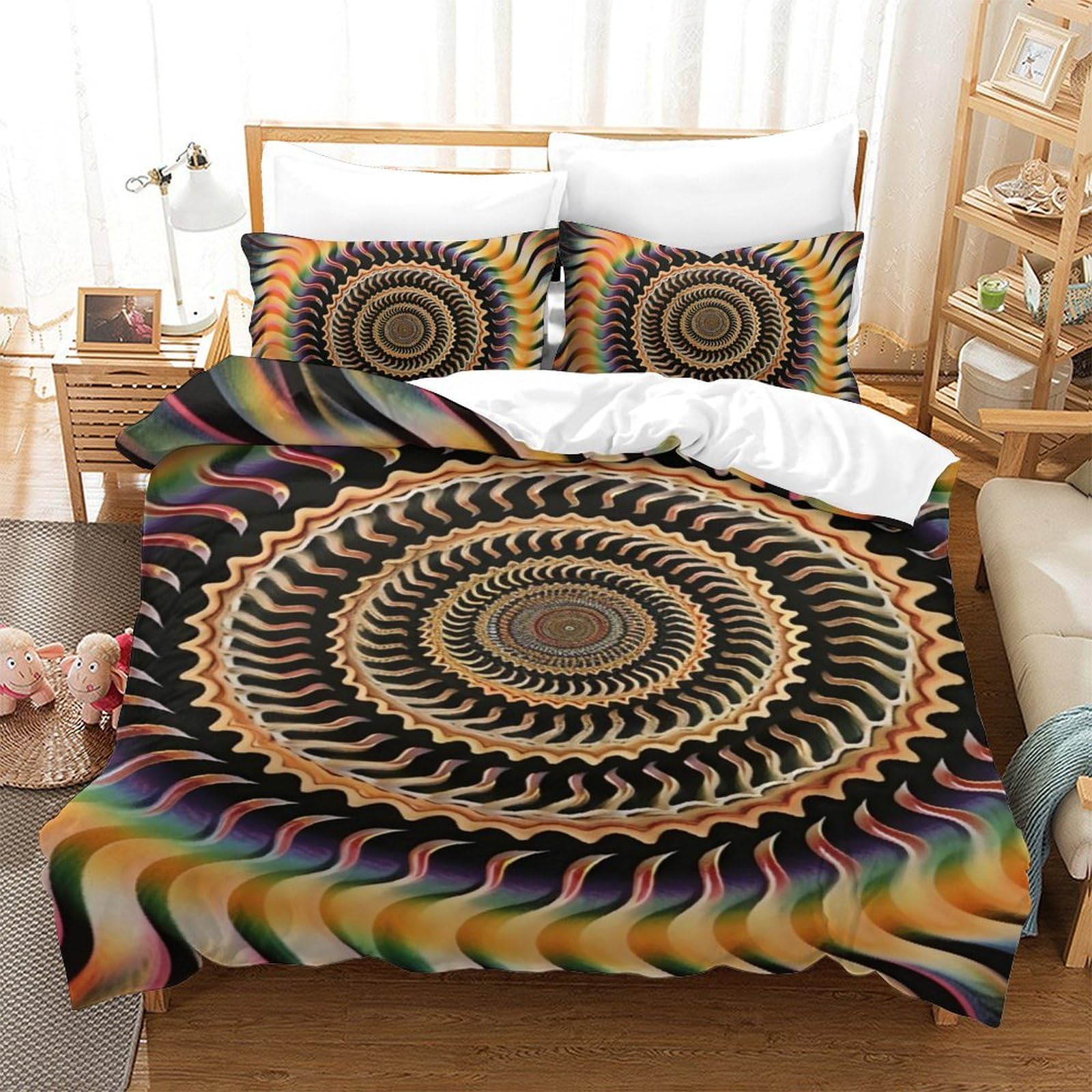 Housses de couettes 3 pièces spirale pour lit simple microfibre 140x200