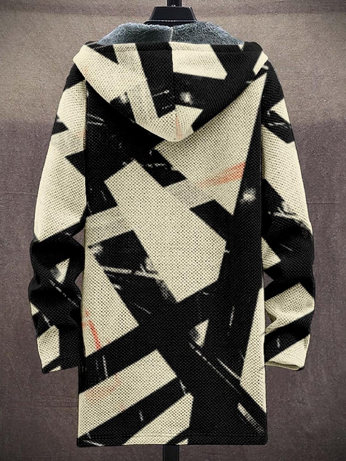 2025 Men's Ethnic Pattern Hooded Jacket Long Cardigan Hoodies Full Zip Vintage Knitted Zipper Coat with Pocket - Image 2