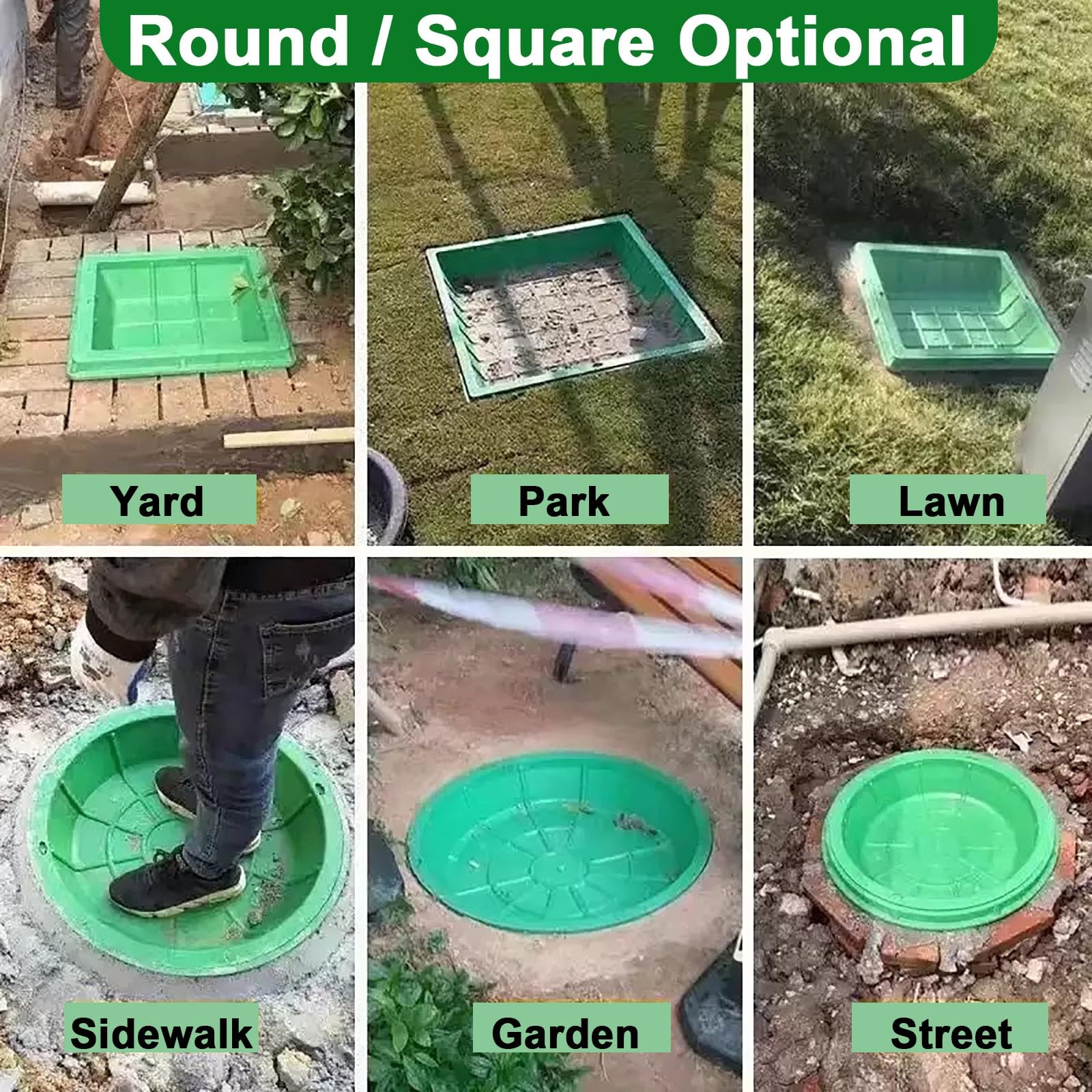 Cubierta de boca de resina verde de 16 pulgadas, tapa de inspección de drenaje invisible para lavabos de bronceado séptico y Sewa al aire libre, tapa redonda para macetas de césped