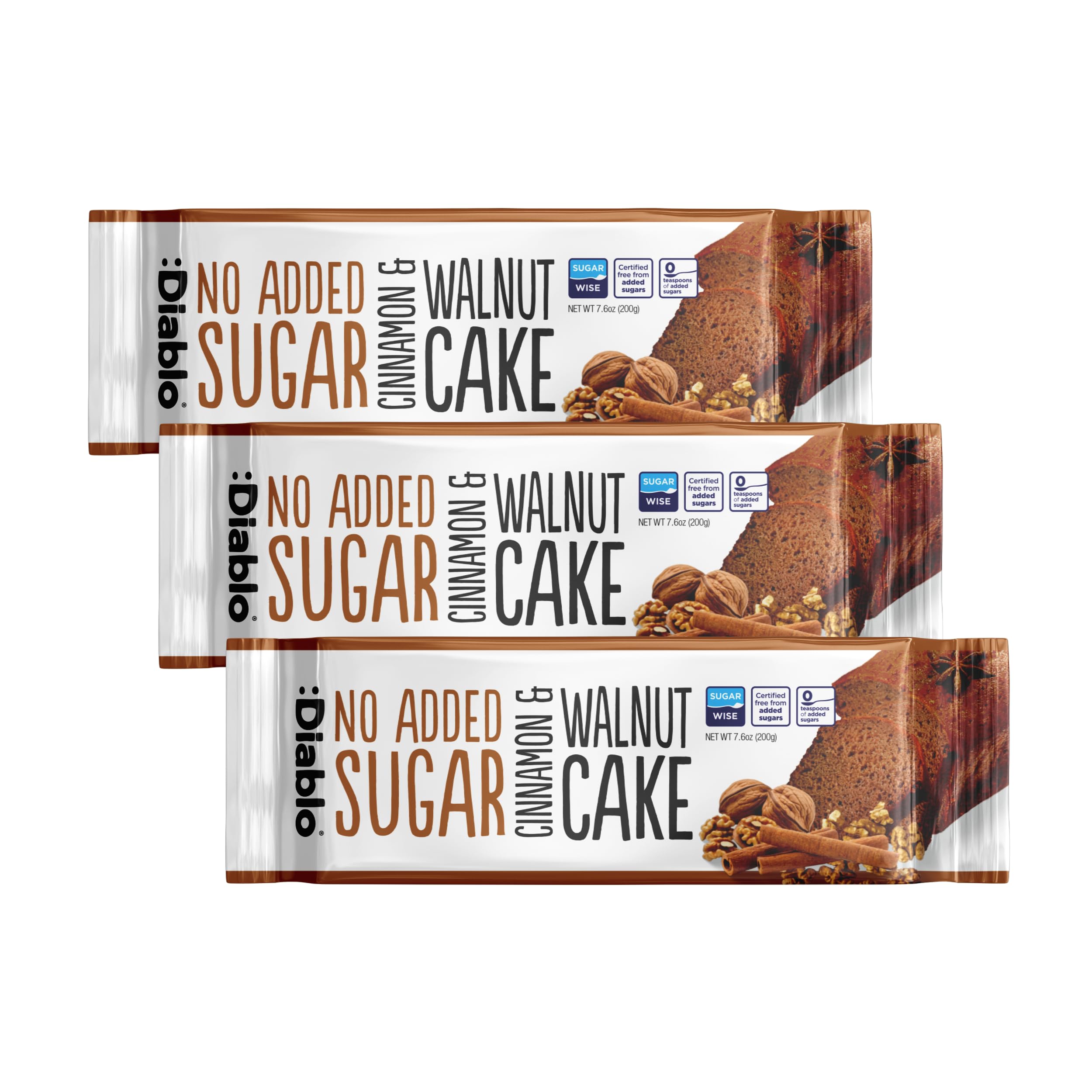 Diablo No Added Sugar Cinnamon & Walnut Cake 200g (Pack Of 3)