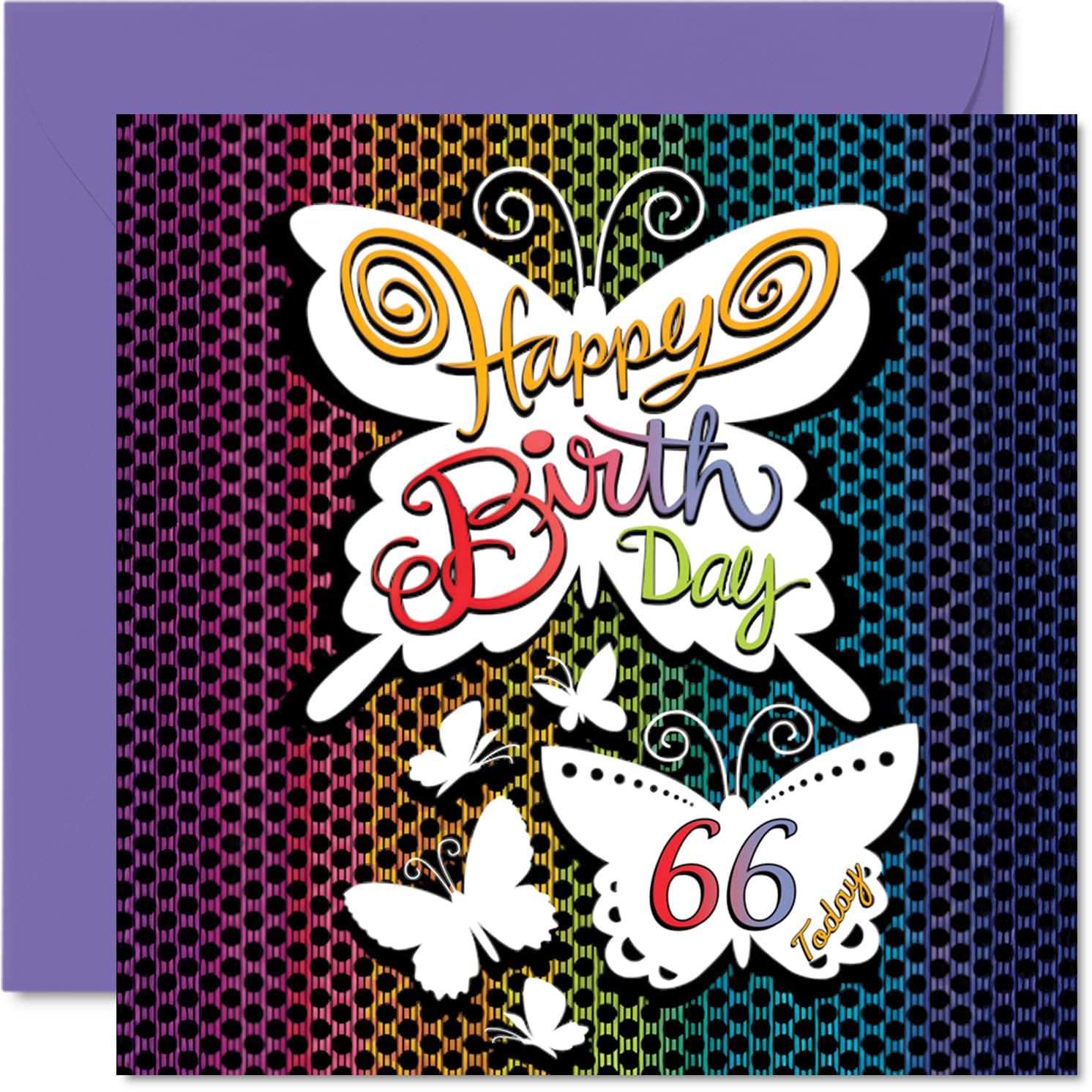 66th Birthday Cards for Women - Rainbow Butterfly - Happy Birthday Card for 66 Year Old Woman Nanny Sister Friend Wife, 145mm Bday Greeting Cards