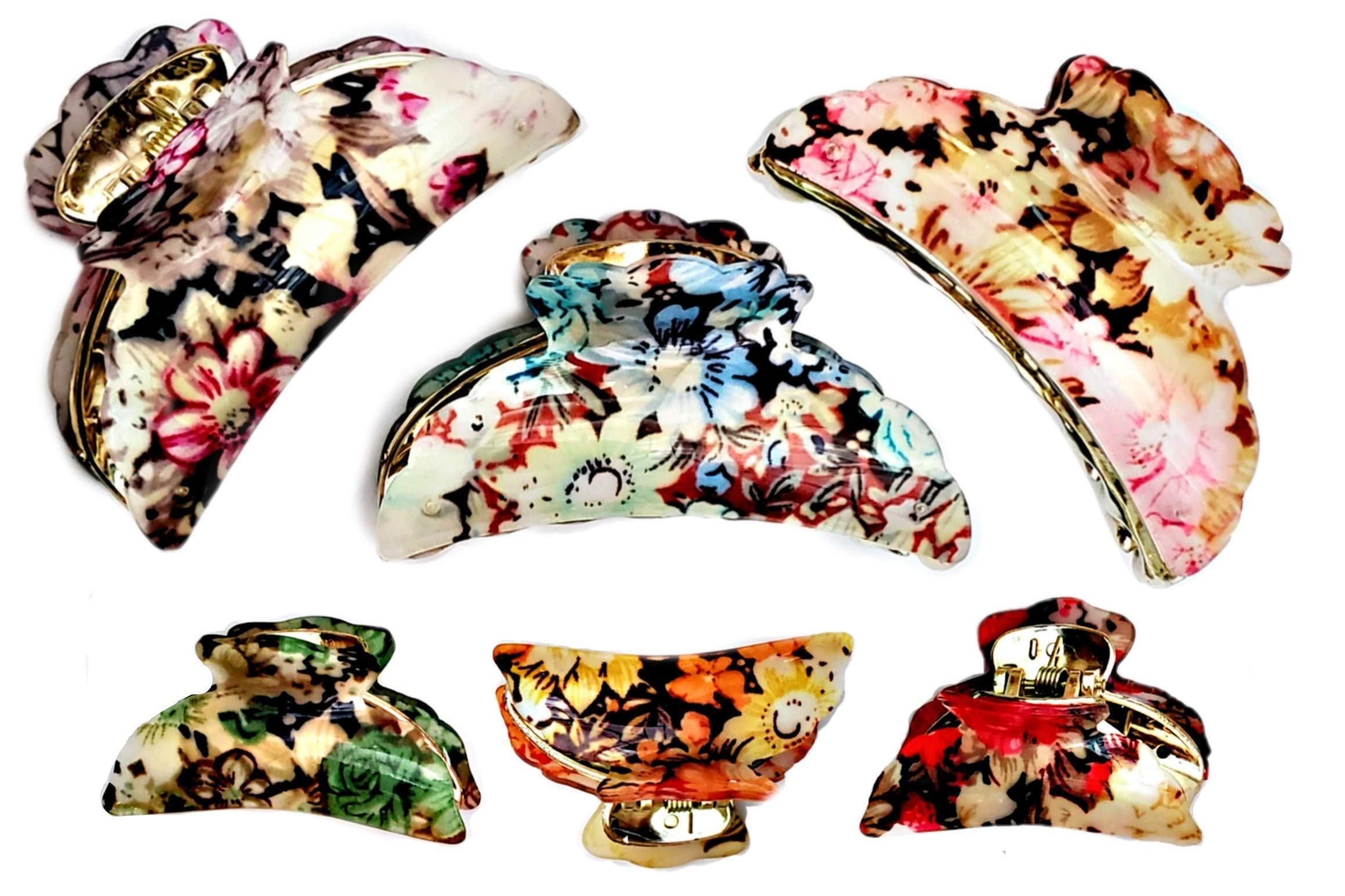 Hair Frosting 6ps Fancy Floral Hair Claw Clips Kit | Set of 6 Hair Clips for Women, Teen Girls | Variety Pack No Slip Claws