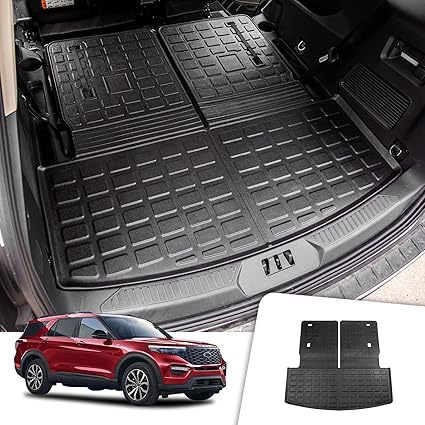 Rongtaod Cargo Mat Compatible with 2020-2025 2026 Ford Explorer 6&7 Passenger Cargo Liner Trunk Mat Back Seat Cover Protector Upgrade 2024 Explorer Accessories (Trunk Mat with Backrest Mat)