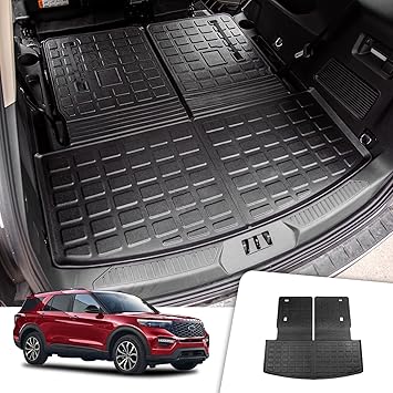 Rongtaod Cargo Mat Compatible with 2020-2025 2026 Ford Explorer 6&7 Passenger Cargo Liner Trunk Mat Back Seat Cover Protector Upgrade 2024 Explorer Accessories (Trunk Mat with Backrest Mat)