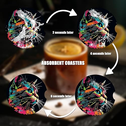 Miniatura 6 de Portavasos para automóvil, posavasos de cerámica absorbente para gatos, posavasos de cerámica absorbente para bebidas, accesorios interiores de