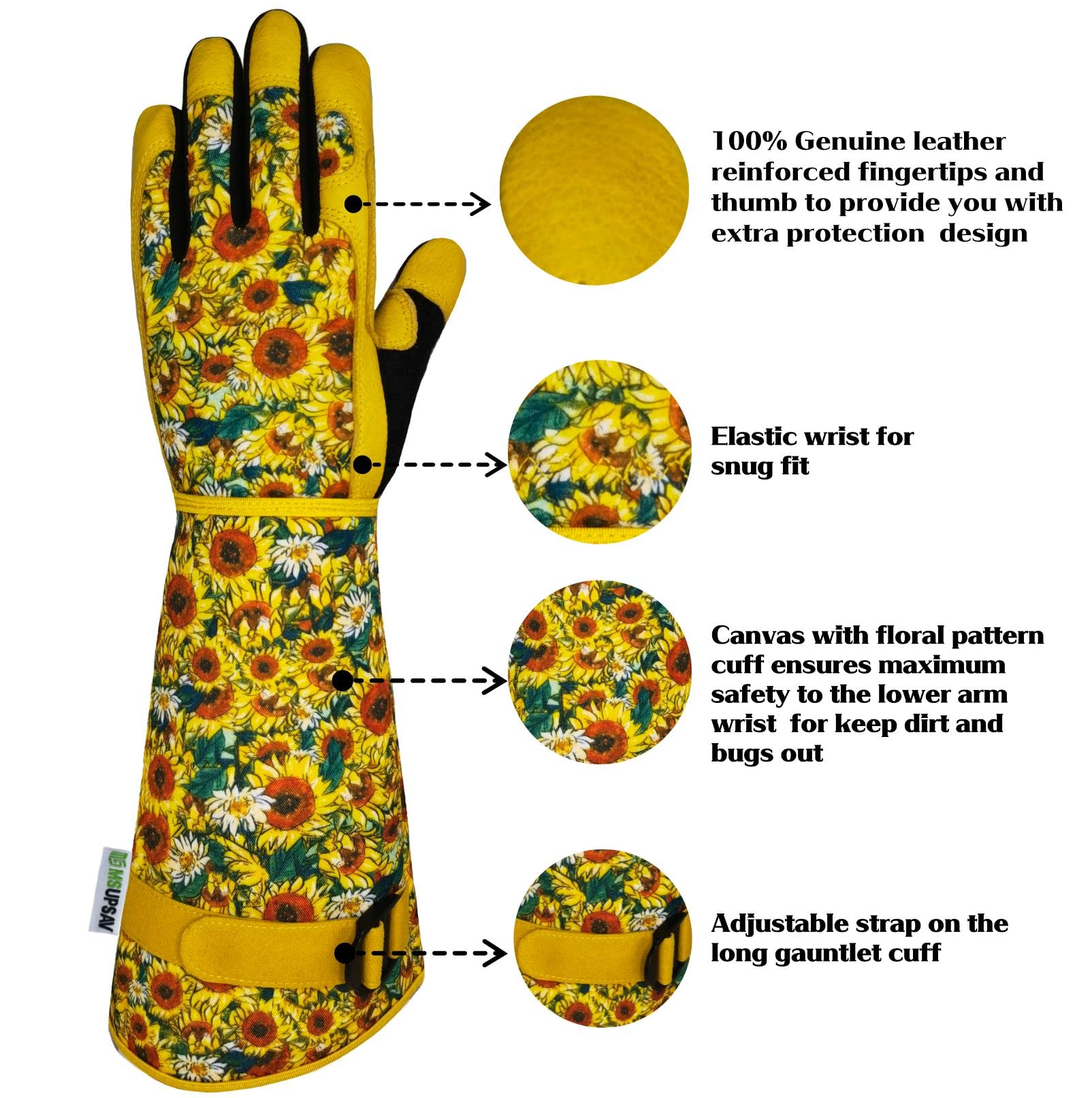 Gartenhandschuhe für Damen, lange Gartenhandschuhe, Dornensicher und durchstichfest, lange Handschuhe, Gartengeschenke und Gartengeräte für Frauen (klein, Sonnenblume)