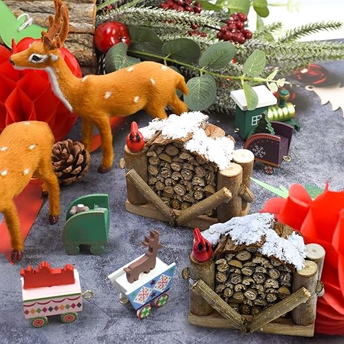 Miniatura 3 de 2 piezas de madera de pueblo navideño, 4.1 x 1.77 x 3.34 pulgadas, figuras de madera natural, accesorios de pueblo navideño para decoración de mesa
