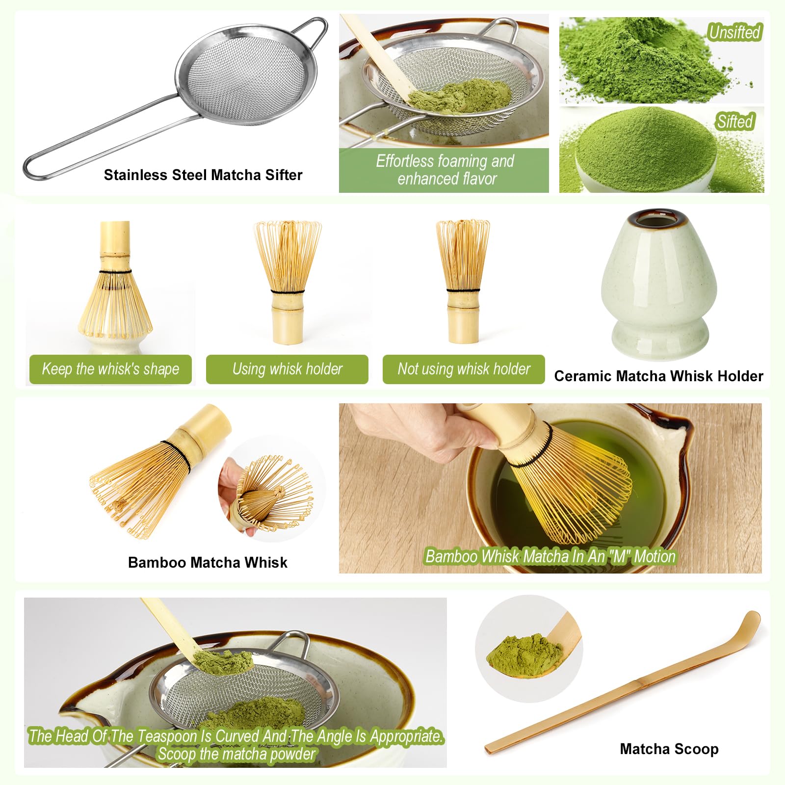 Match Kit FoiiLiio 5 Pezzi Matcha Bowl con Beccuccio Matcha Tea Kit Matcha Set da Tè Matcha per Preparare la Colazione/Latte
