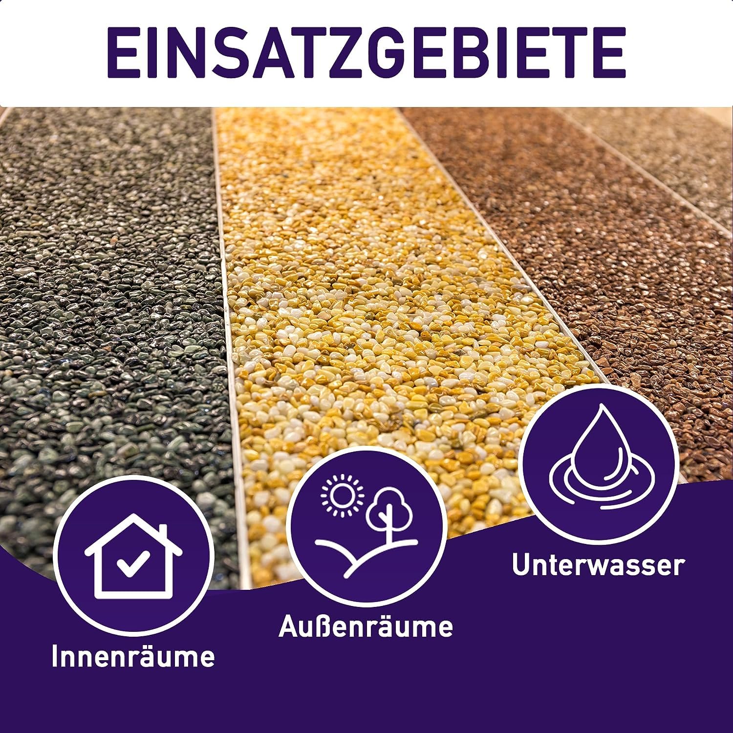 ST-PU Steinteppich Komplett-Set (Verde Alpi) für ca. 2,5m² inkl. 1K Polyurethan PU Bindemittel, natürlicher Steinboden, Marmorkies